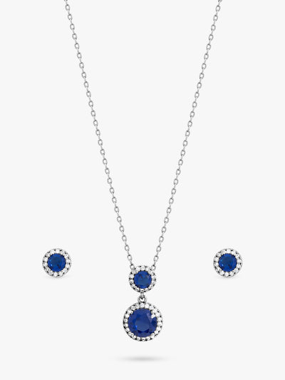 John Lewis Rhodium-Plated Double Halo Sapphire Drop Earrings Set with Cubic Zirconia- Buy online at McGrocer
