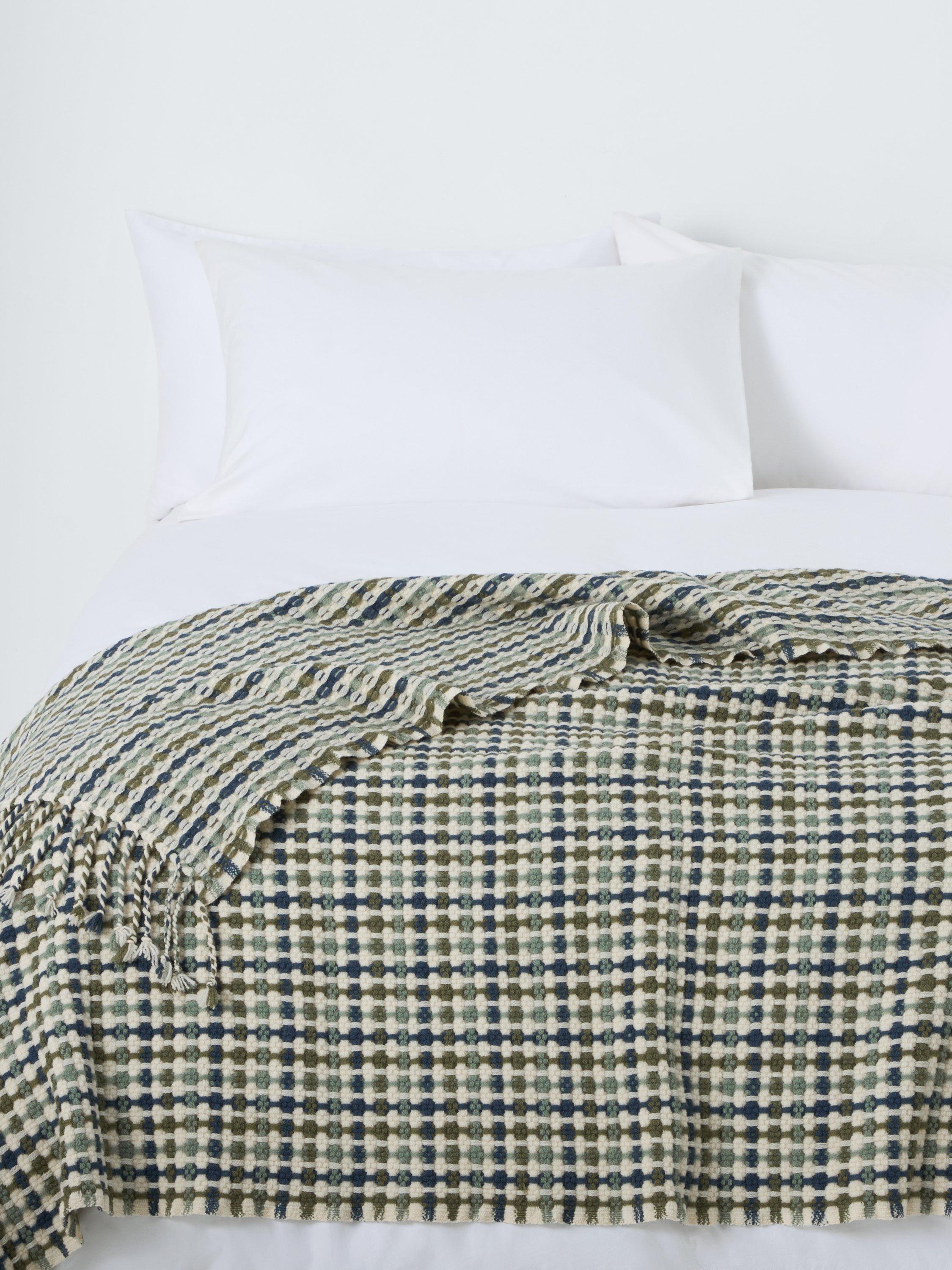 John Lewis wool throw in blue and green check - British product