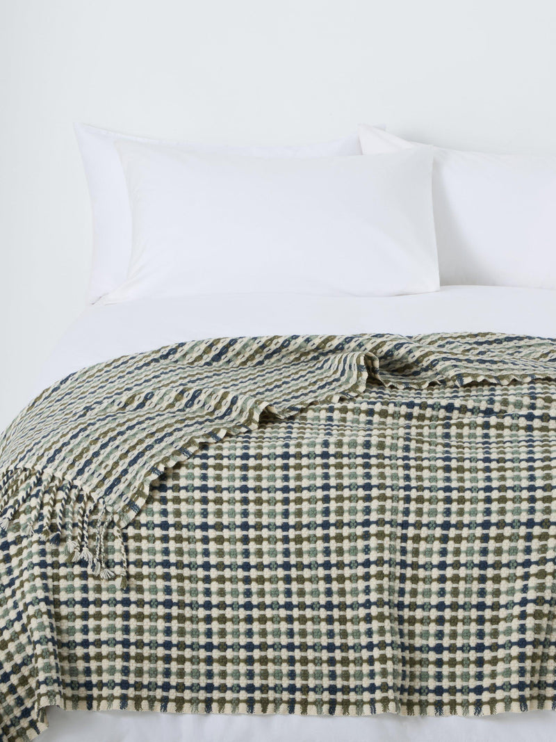 John Lewis wool throw in blue and green check - British product