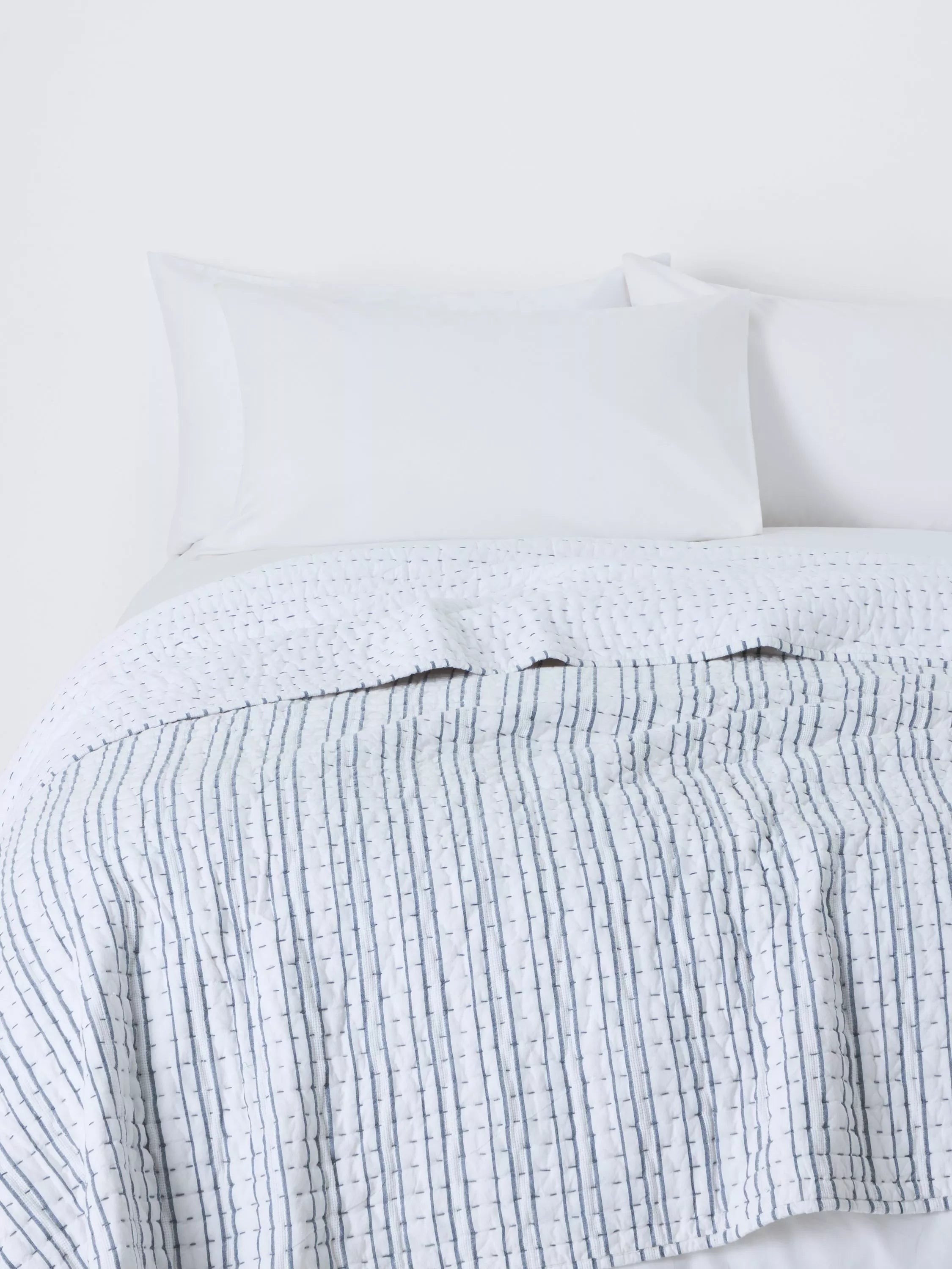 John Lewis striped cotton quilt blue king size (British brand)