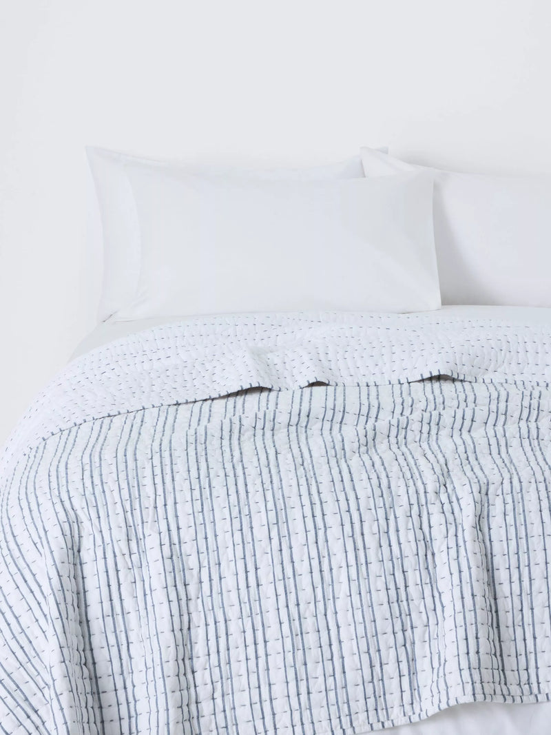 John Lewis striped cotton quilt blue king size (British brand)