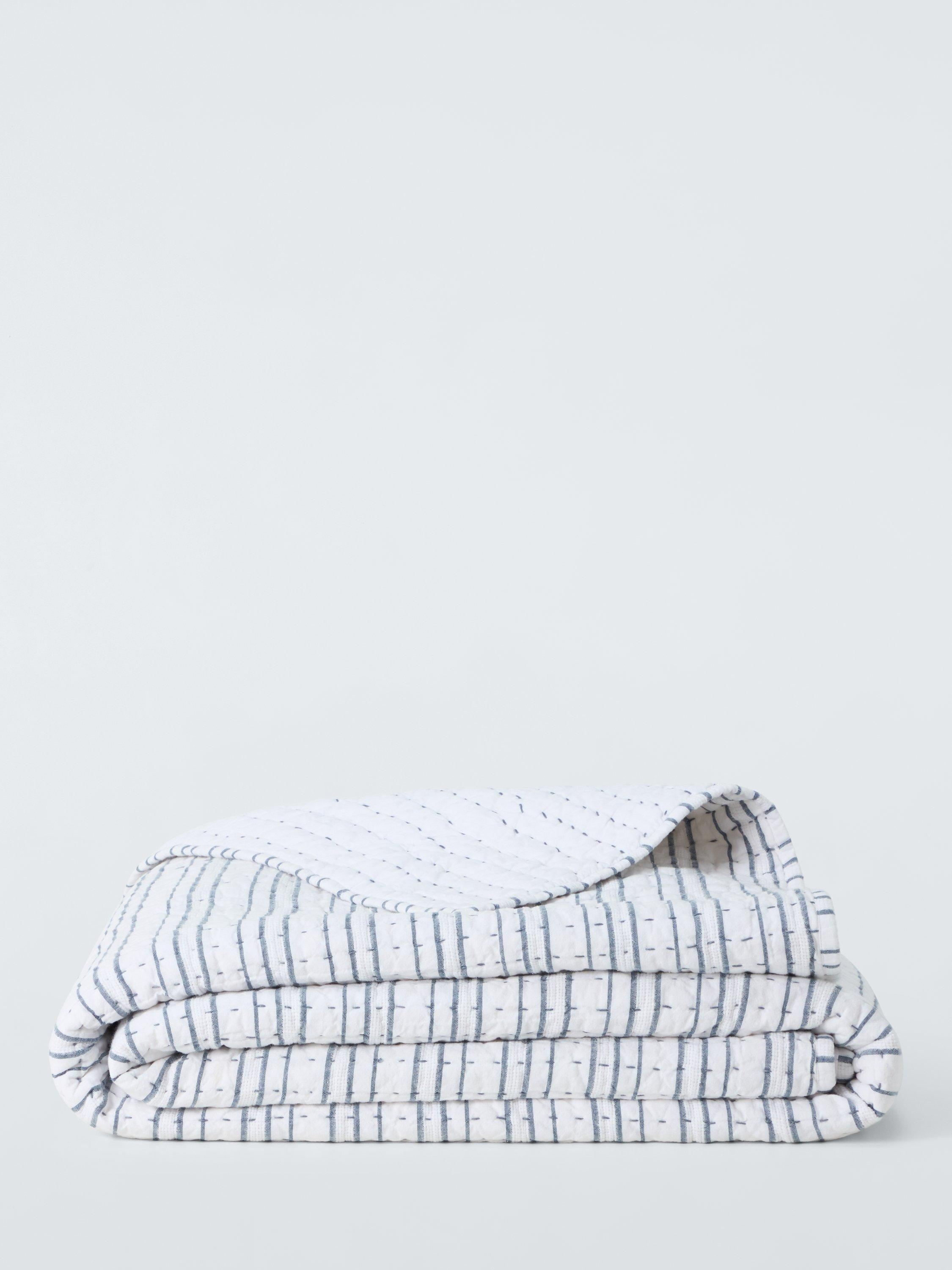 John Lewis striped cotton quilt blue king size (British brand)