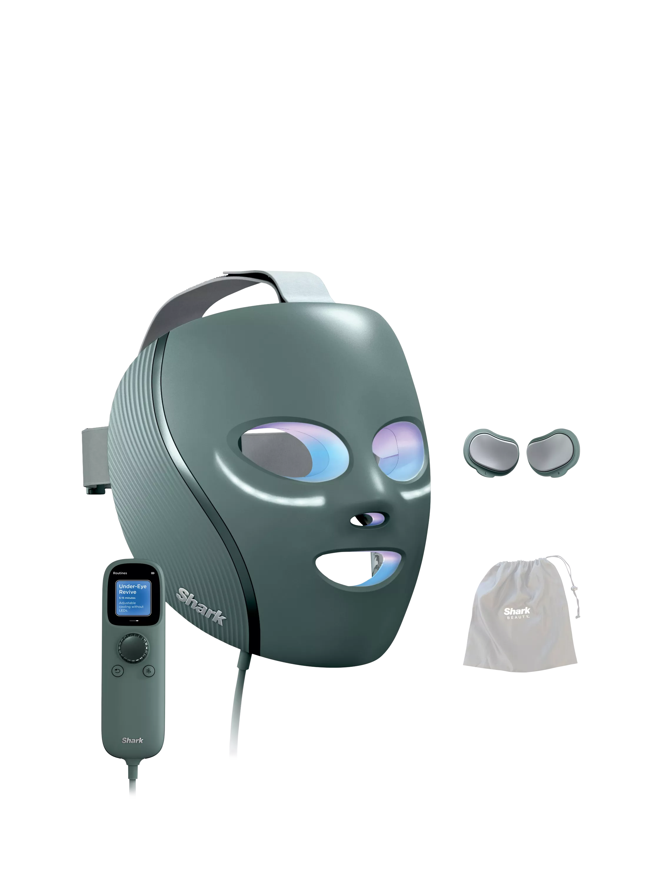 Shark CryoGlow FW312UK Under-Eye Cooling & LED Anti-Ageing & Blemish Repair Mask, Frosted Sage