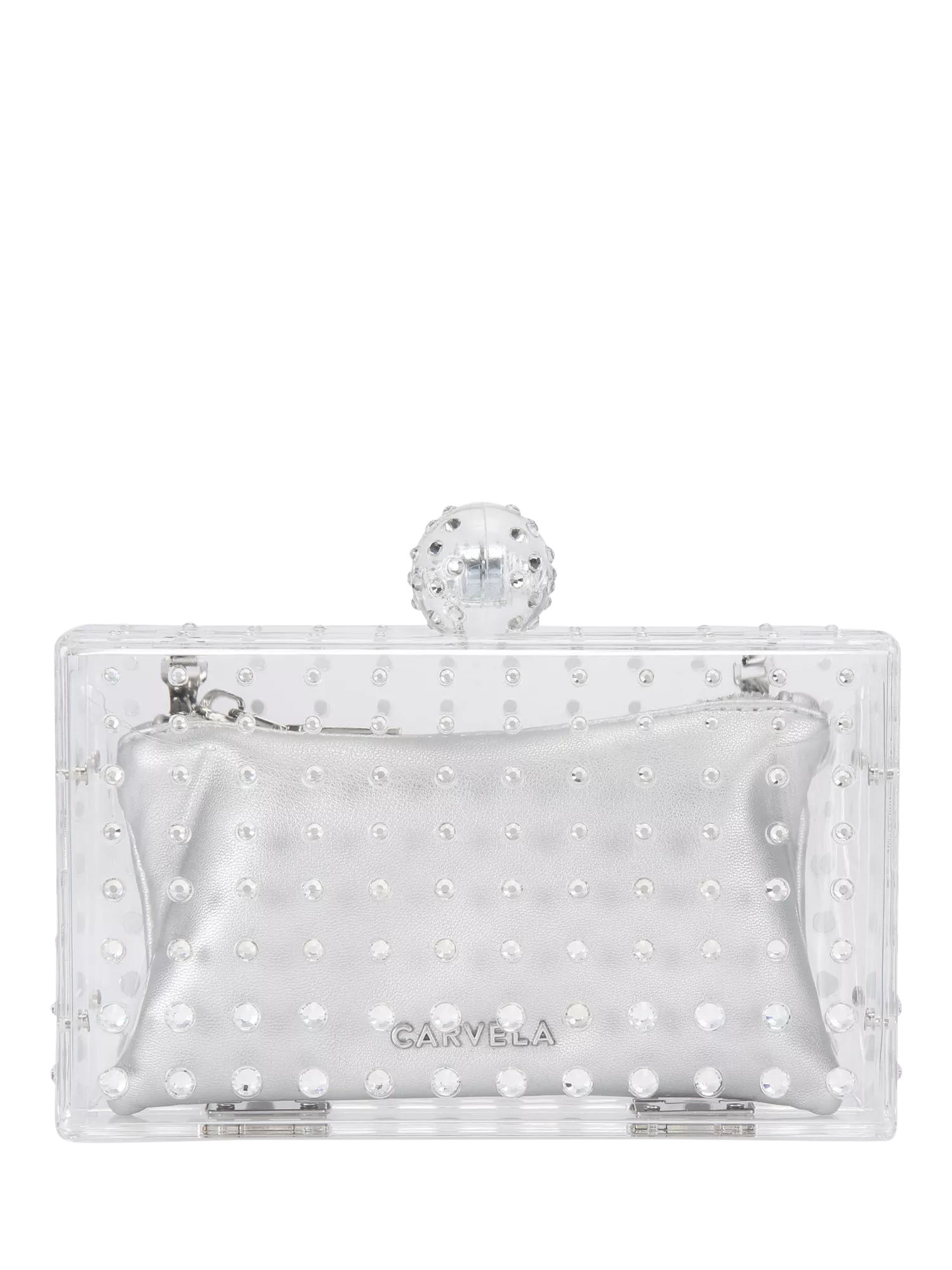 Carvela Cristallo Embellished Clutch Bag, Silver