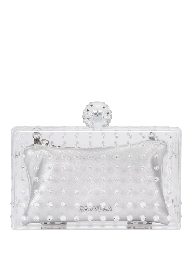 Carvela Cristallo Embellished Clutch Bag, Silver