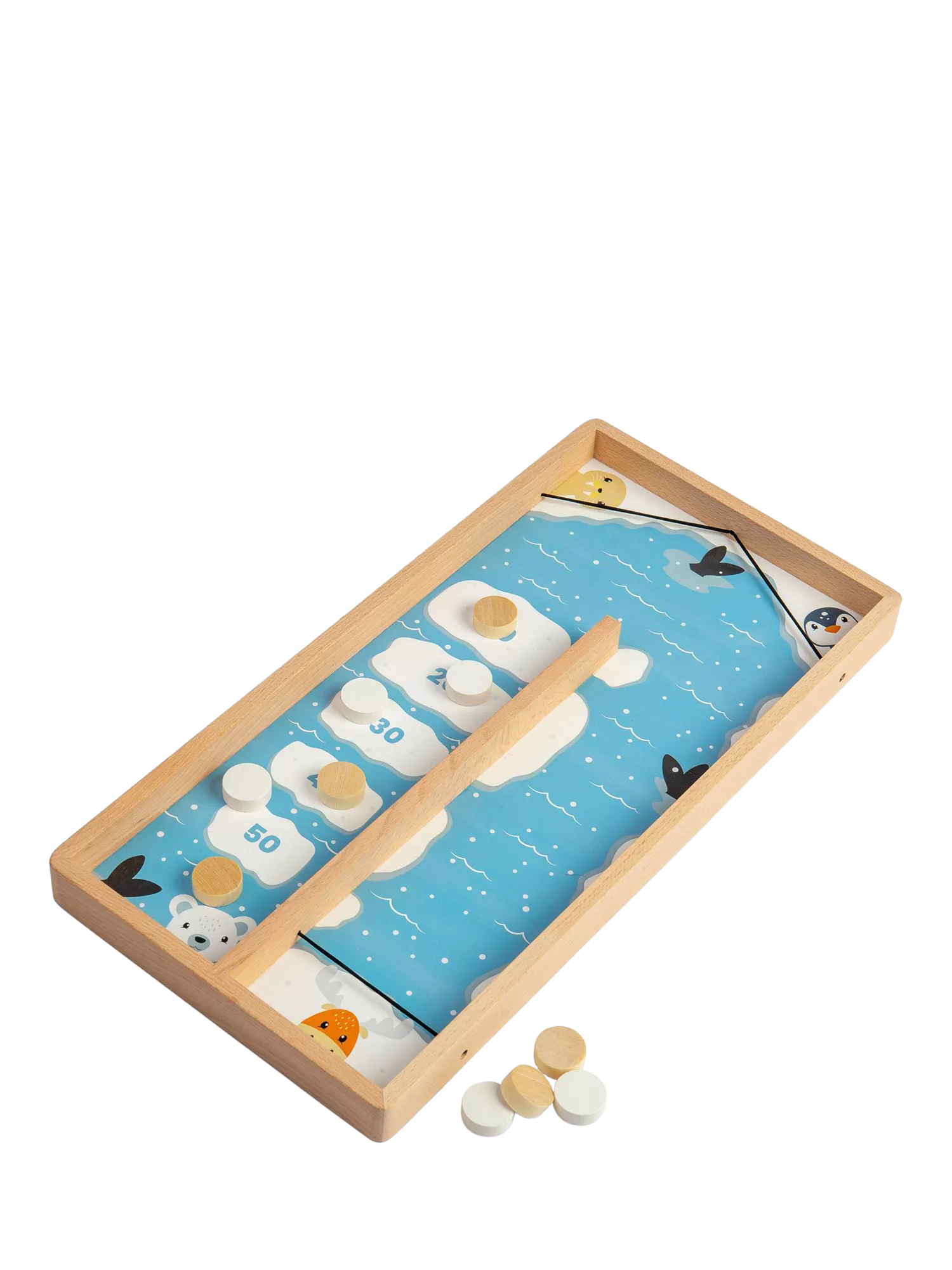 Bigjigs Toys ice puck game with wooden counters and board, imported from the UK
