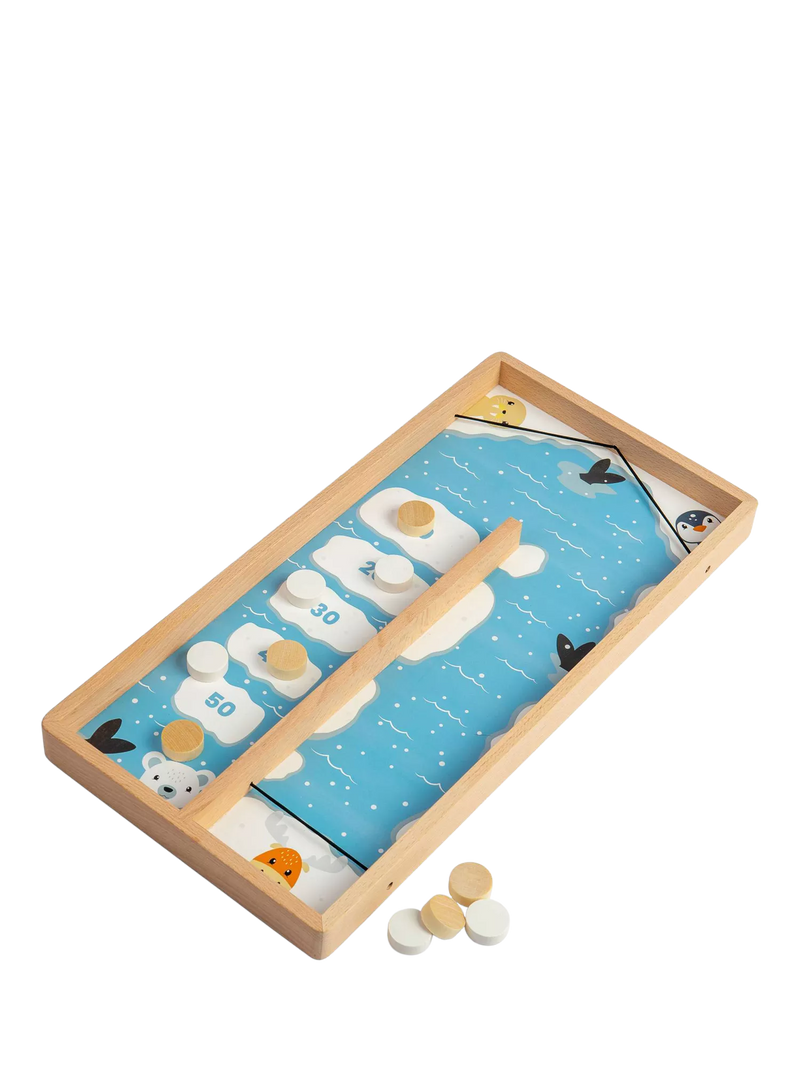 Bigjigs Toys ice puck game with wooden counters and board, imported from the UK