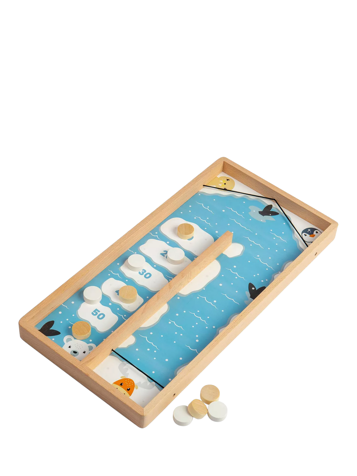 Bigjigs Toys ice puck game with wooden counters and board, imported from the UK