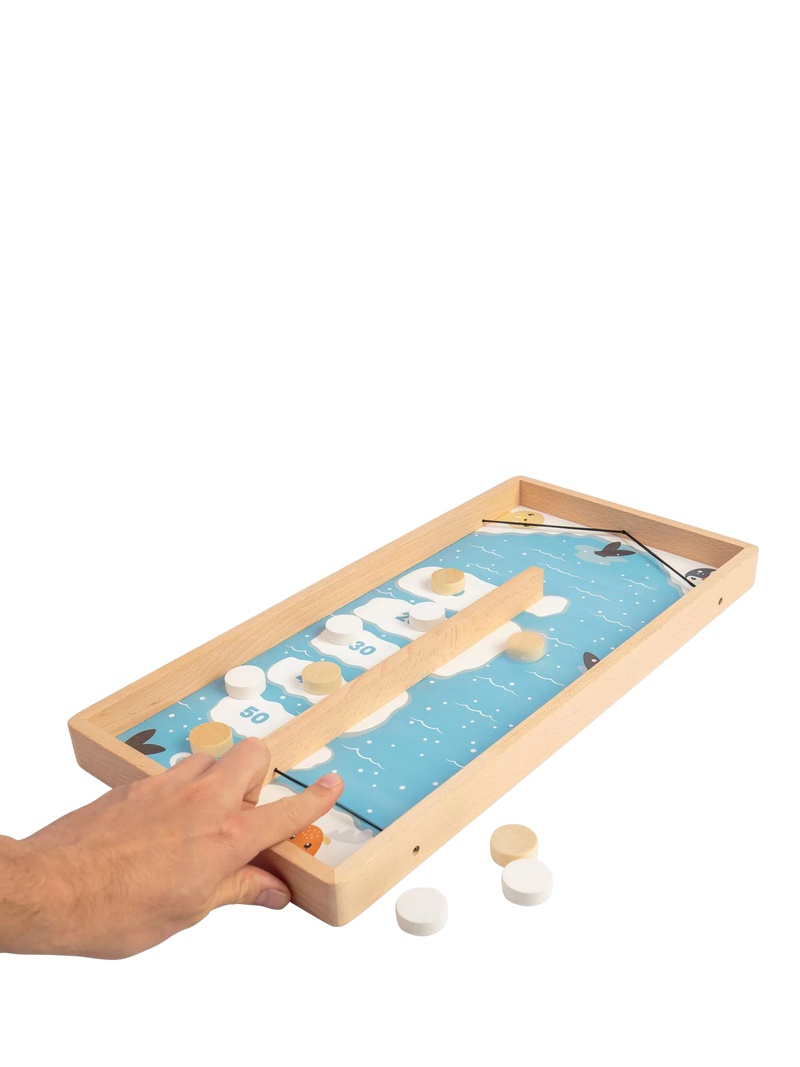 Bigjigs Toys ice puck game with wooden counters and board, imported from the UK