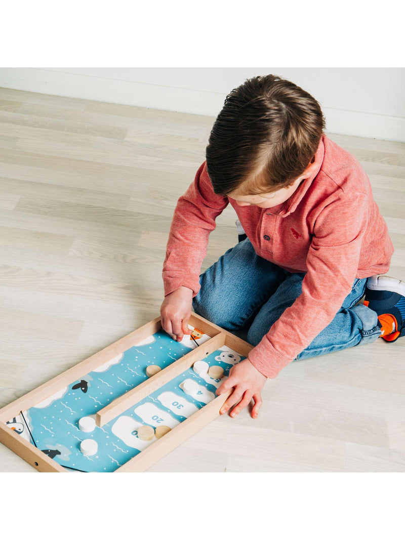 Bigjigs Toys ice puck game with wooden counters and board, imported from the UK