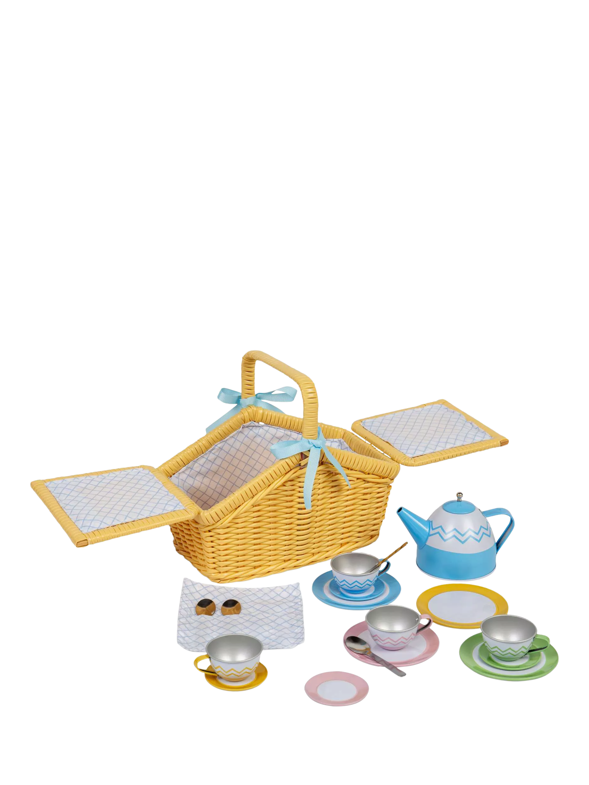 Bigjigs Toys picnic basket set with tin teacups and teapot - British product