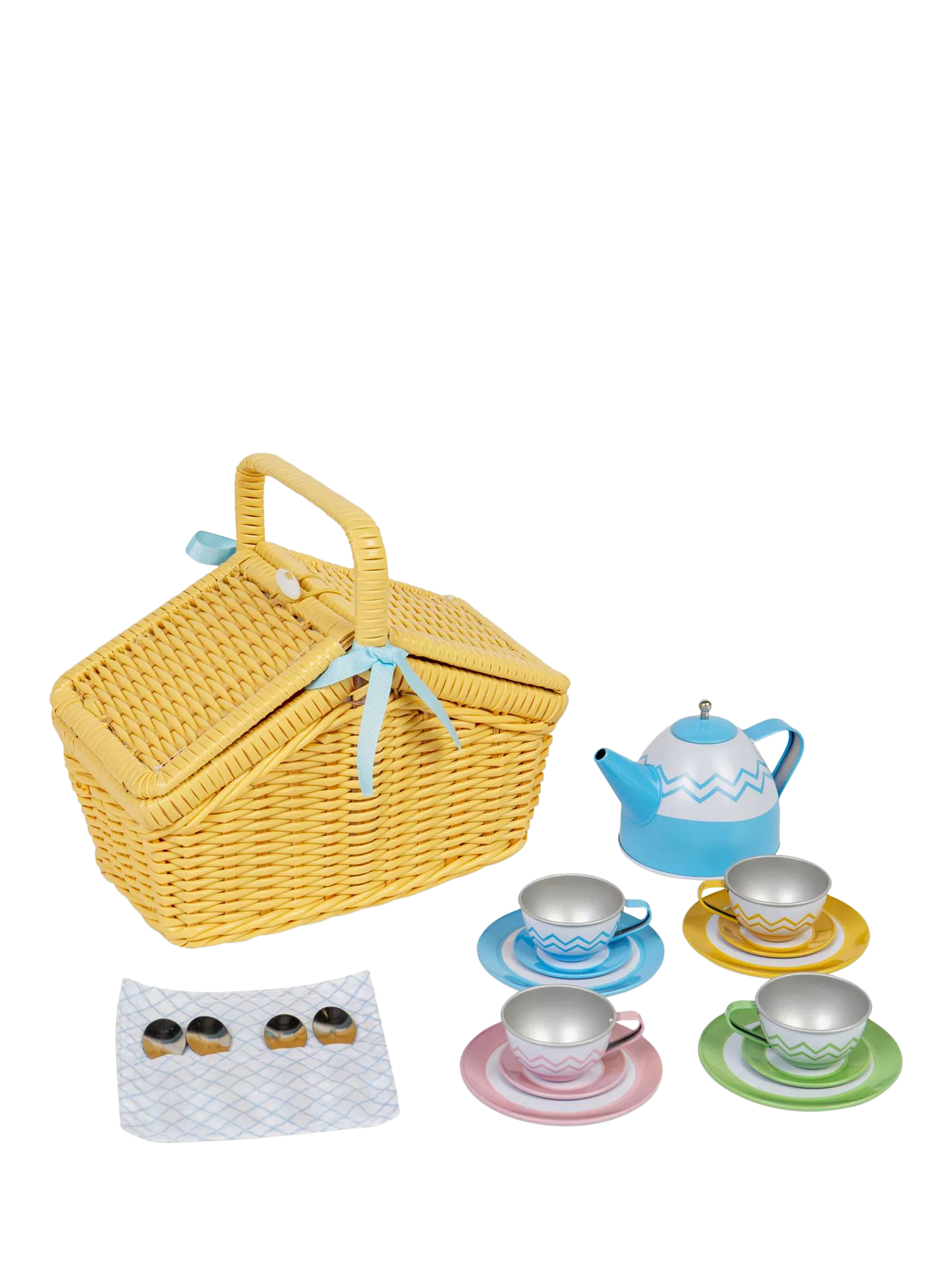 Bigjigs Toys picnic basket set with tin teacups and teapot - British product