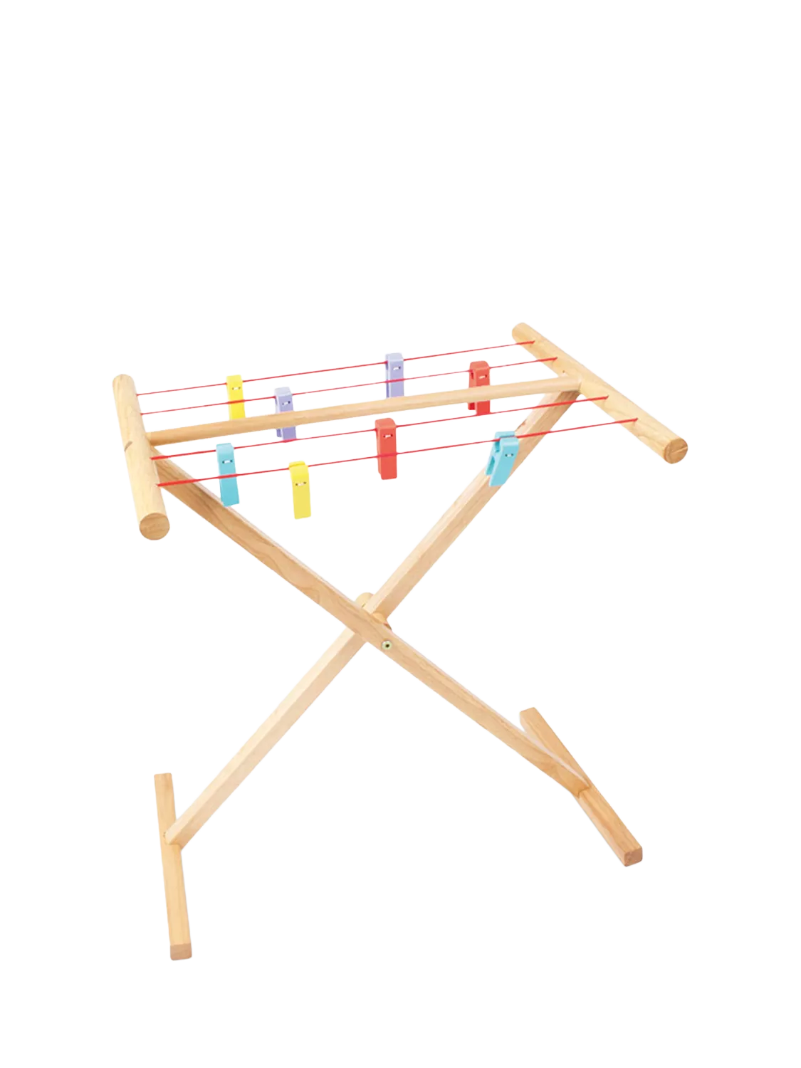 Bigjigs Toys wooden clothes airer with 8 pegs - British product