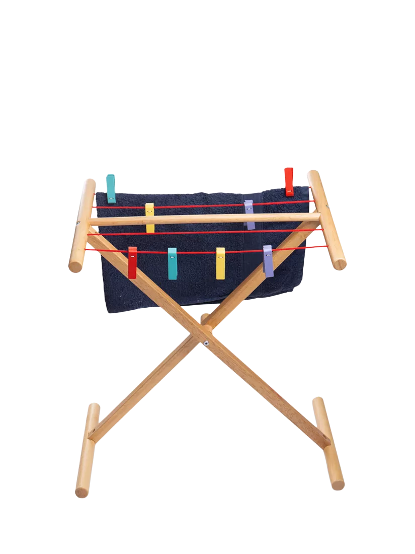 Bigjigs Toys wooden clothes airer with 8 pegs - British product