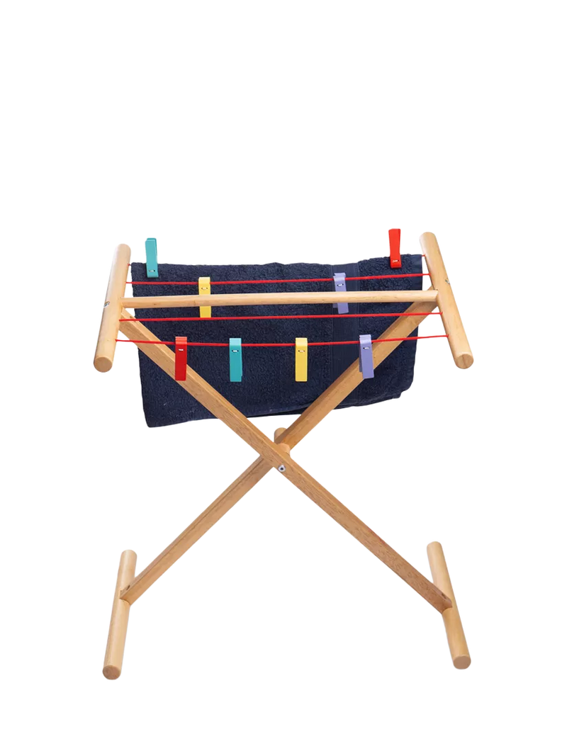 Bigjigs Toys wooden clothes airer with 8 pegs - British product