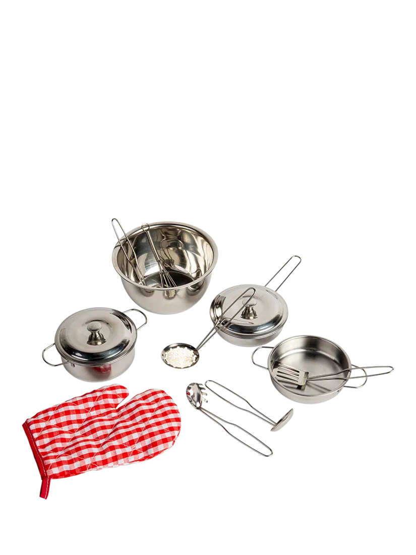 Bigjigs Toys kids kitchen set with stainless steel pots 14cm, imported from the UK