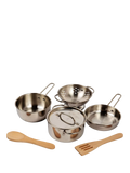 Bigjigs Toys cooking pot rack with pots and utensils (British brand)