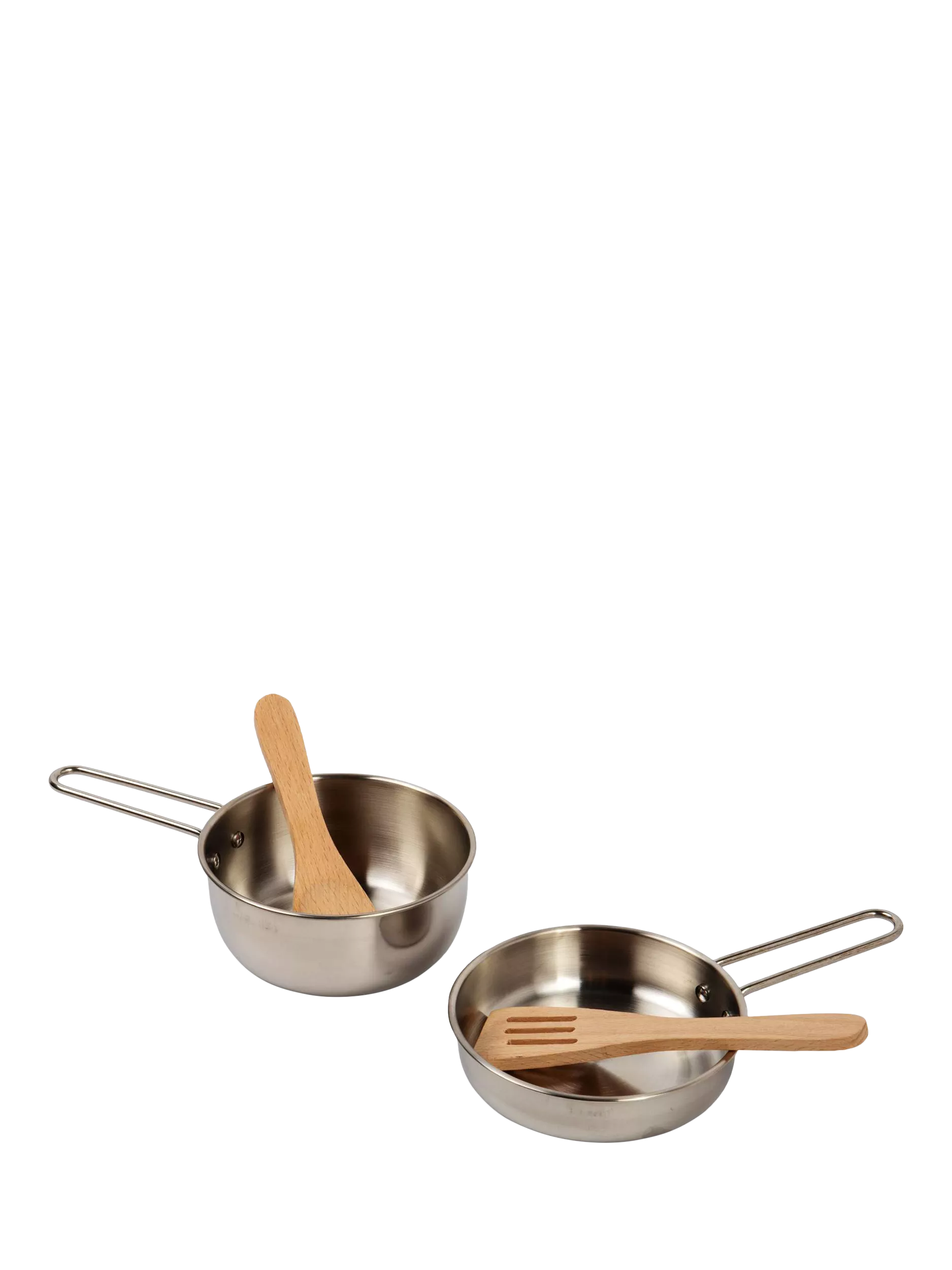 Bigjigs Toys cooking pot rack with pots and utensils (British brand)