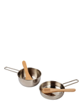 Bigjigs Toys cooking pot rack with pots and utensils (British brand)