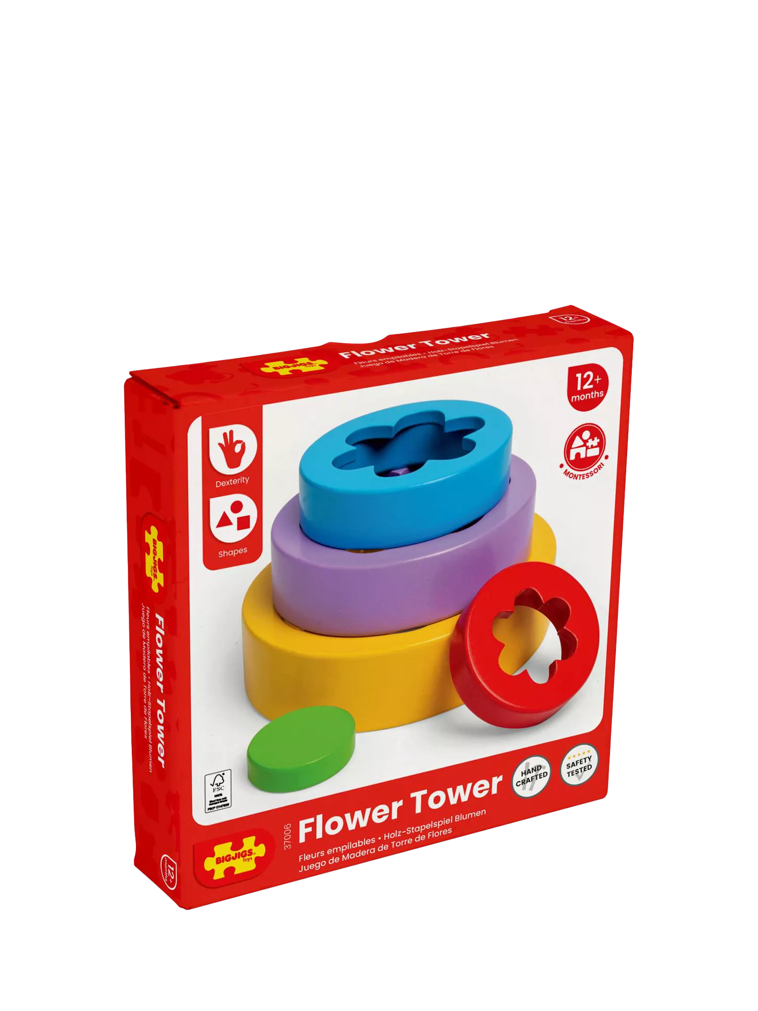 Bigjigs Toys Flower Tower wooden stacking toy with 5 pieces (British brand)