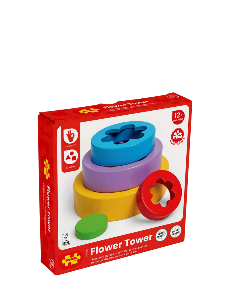 Bigjigs Toys Flower Tower wooden stacking toy with 5 pieces (British brand)