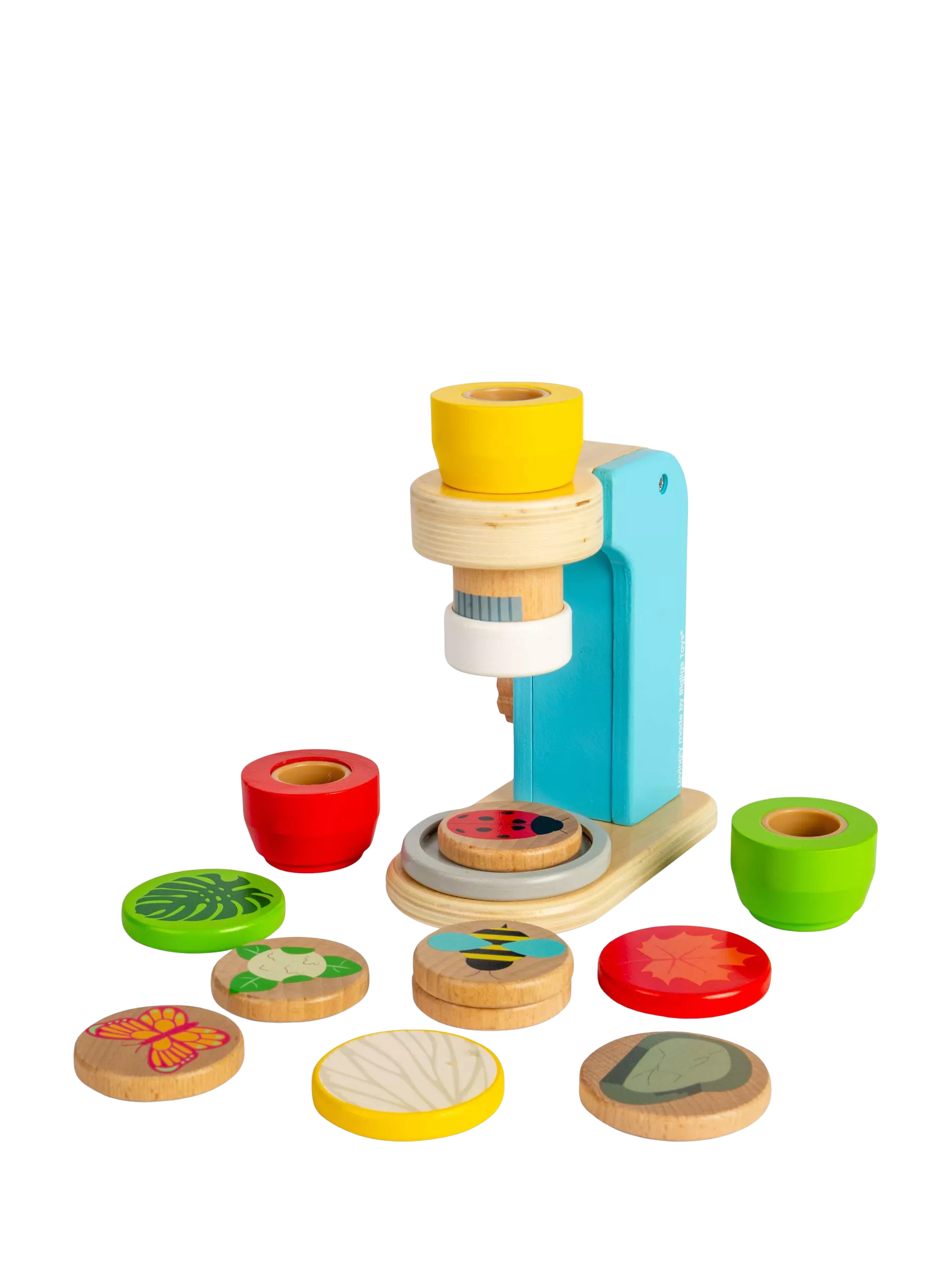 Bigjigs Toys wooden microscope with lenses and disks, UK version