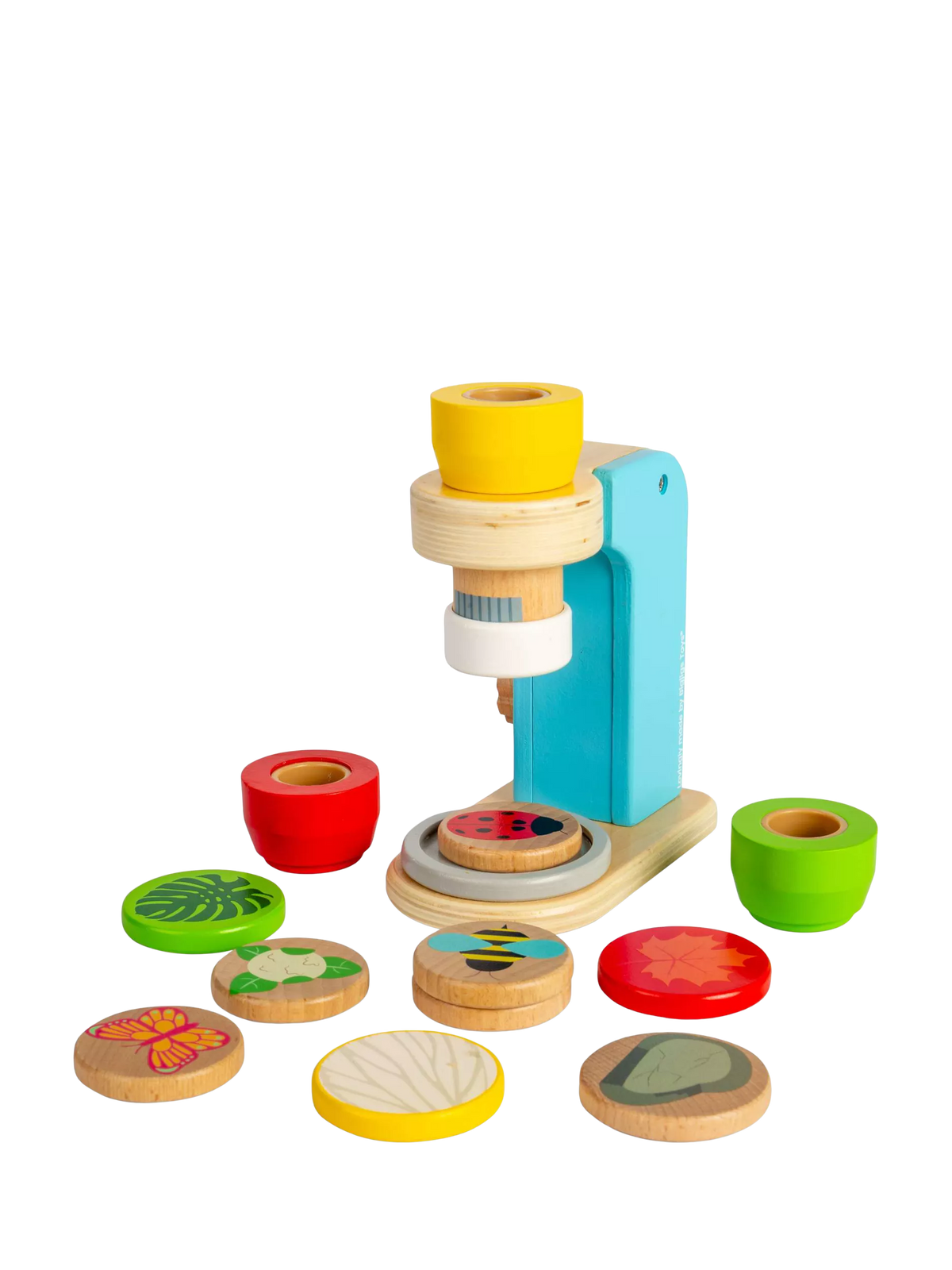 Bigjigs Toys wooden microscope with lenses and disks, UK version