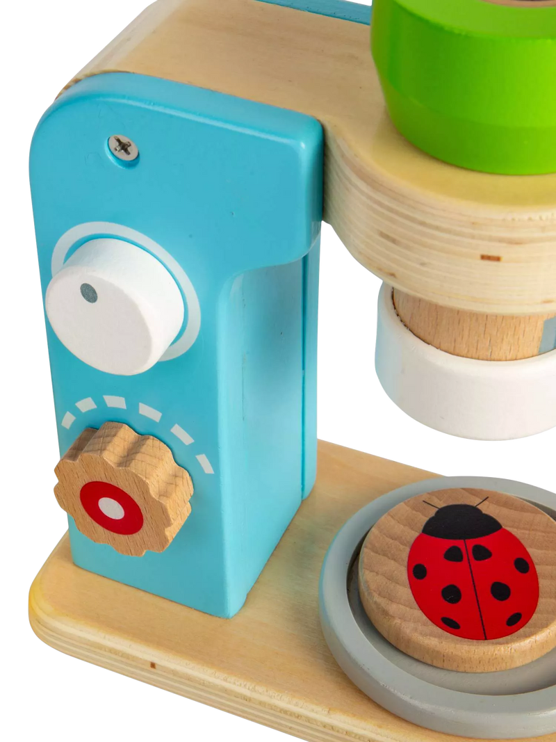 Bigjigs Toys wooden microscope with lenses and disks, UK version