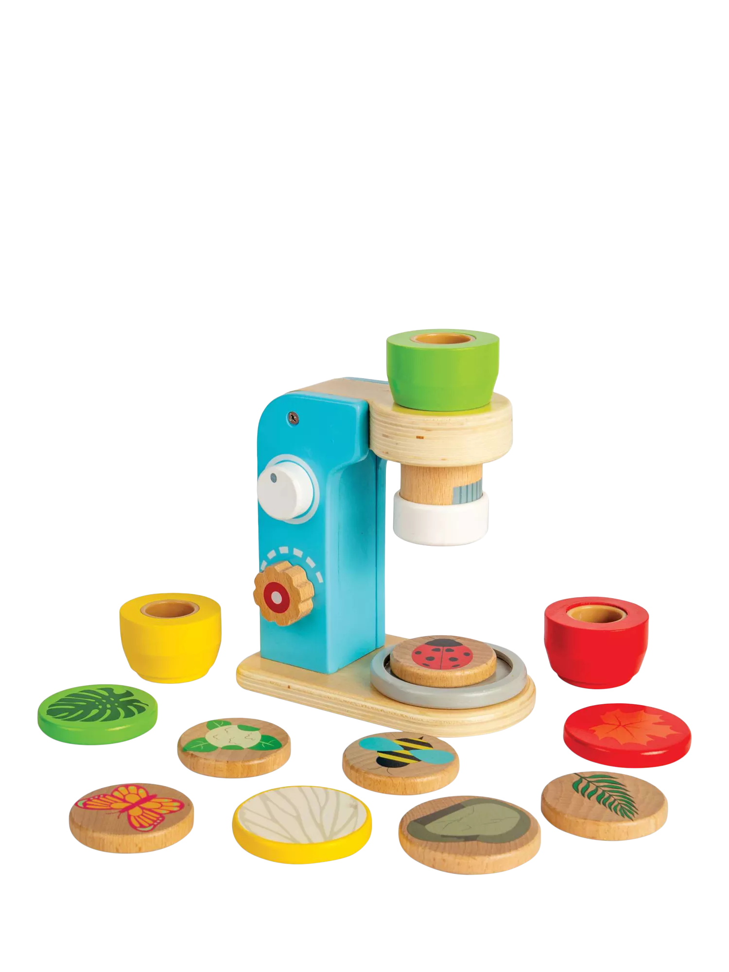 Bigjigs Toys wooden microscope with lenses and disks, UK version