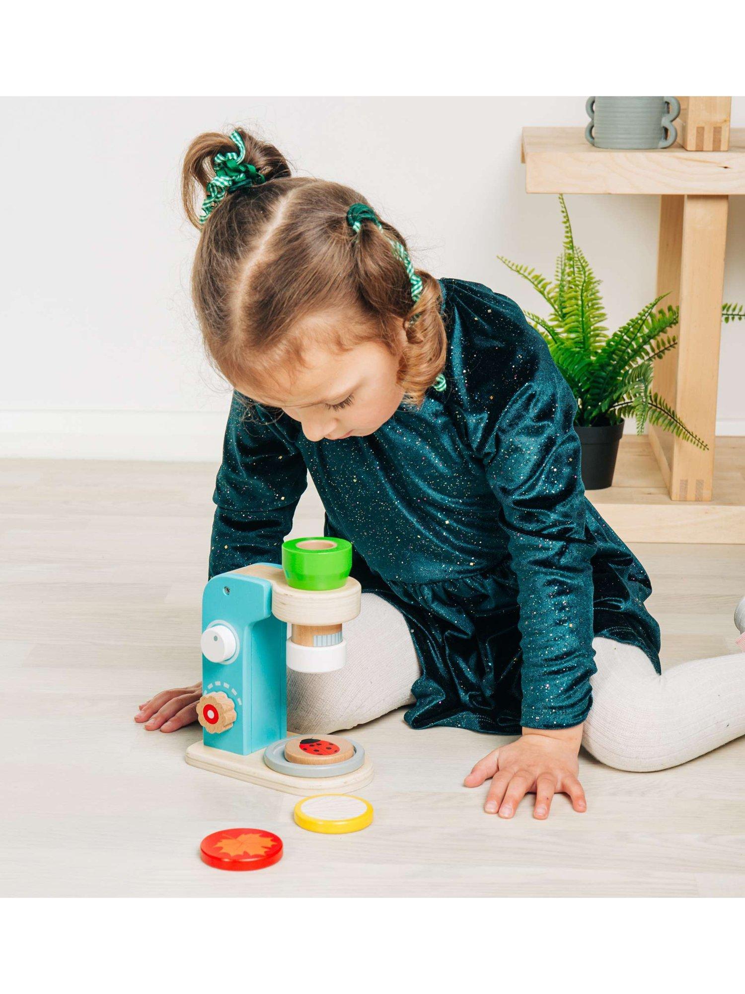 Bigjigs Toys wooden microscope with lenses and disks, UK version
