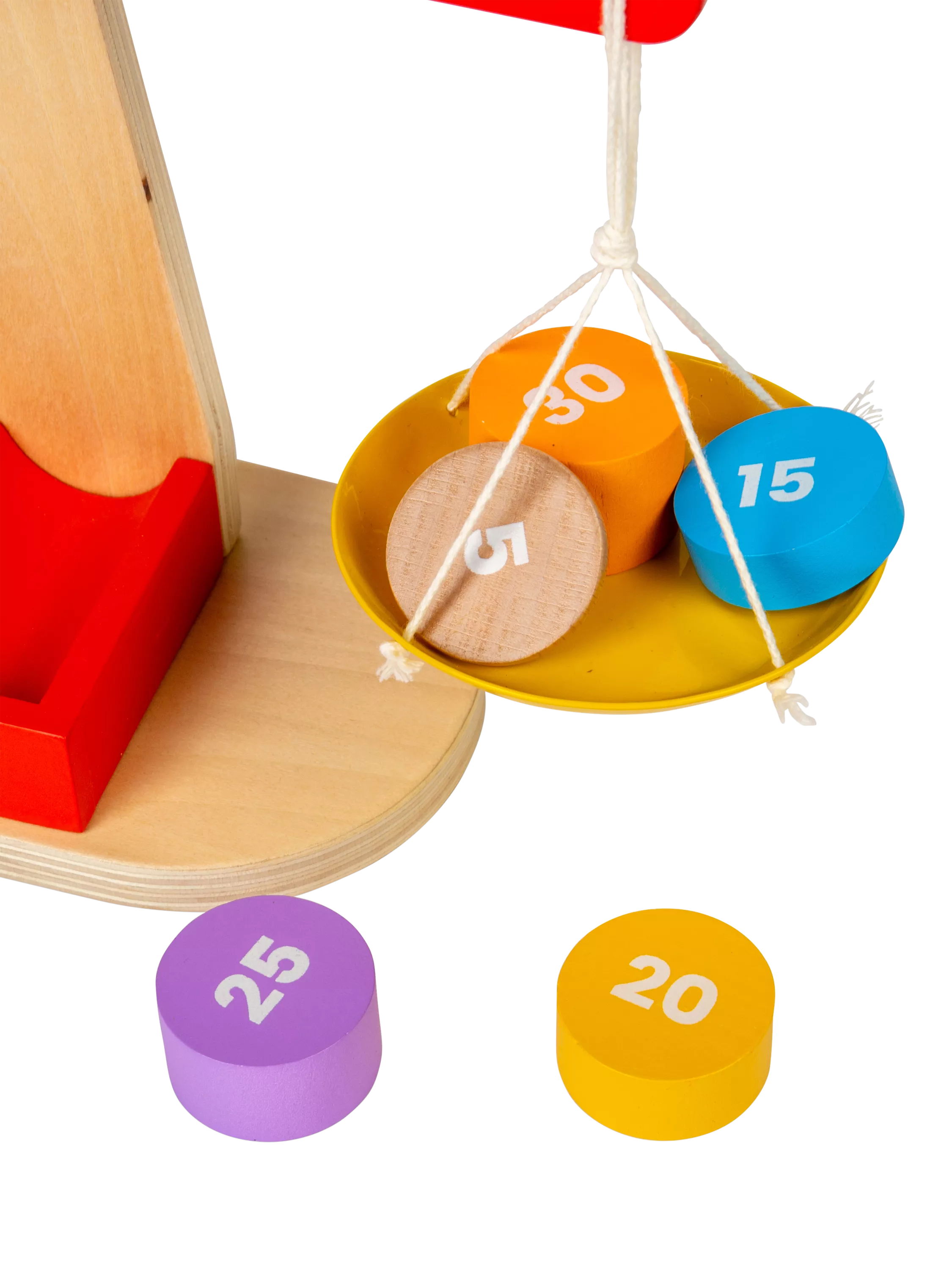 Bigjigs Toys wooden balancing scales with numbered disks - British product