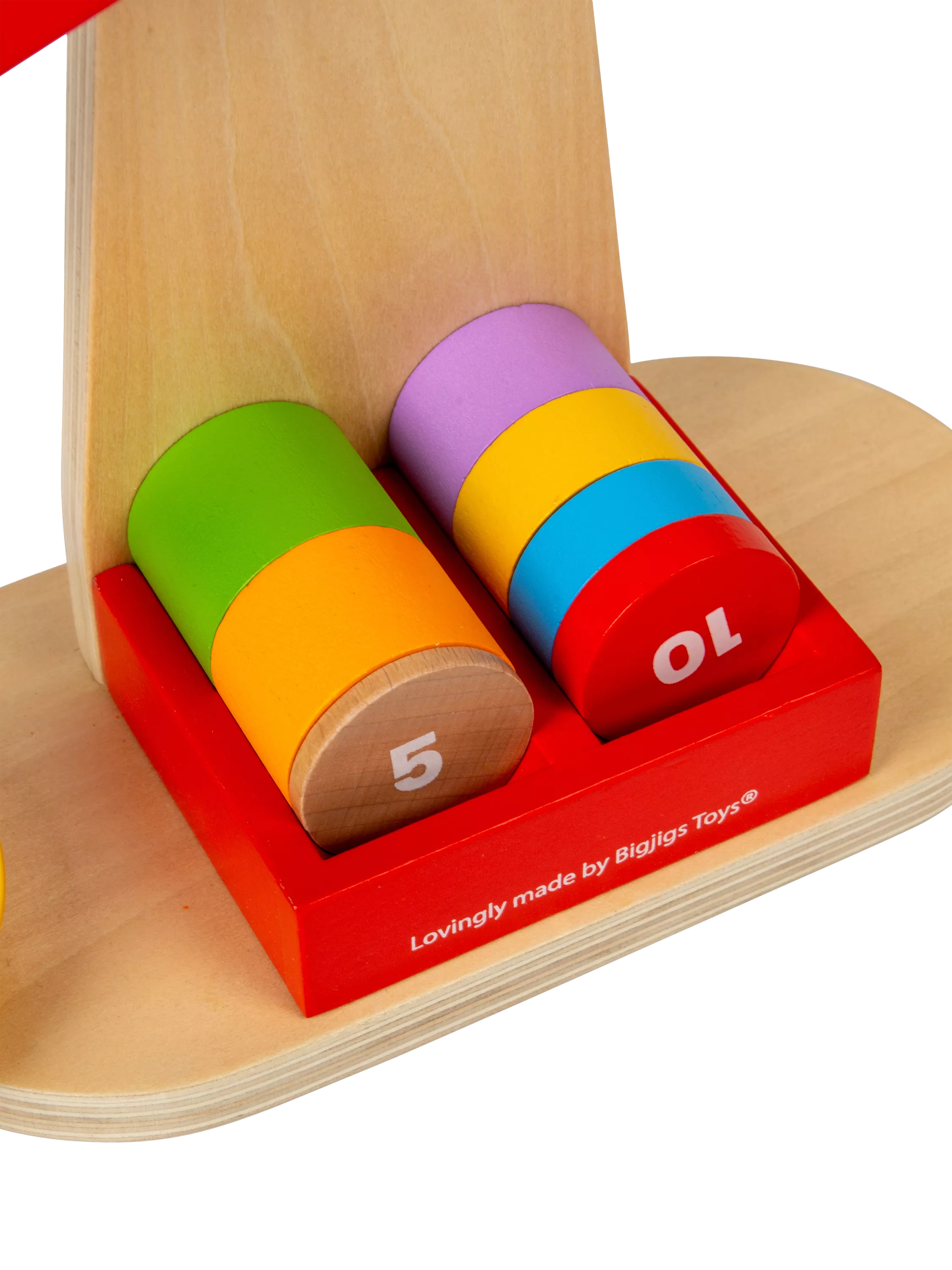 Bigjigs Toys wooden balancing scales with numbered disks - British product