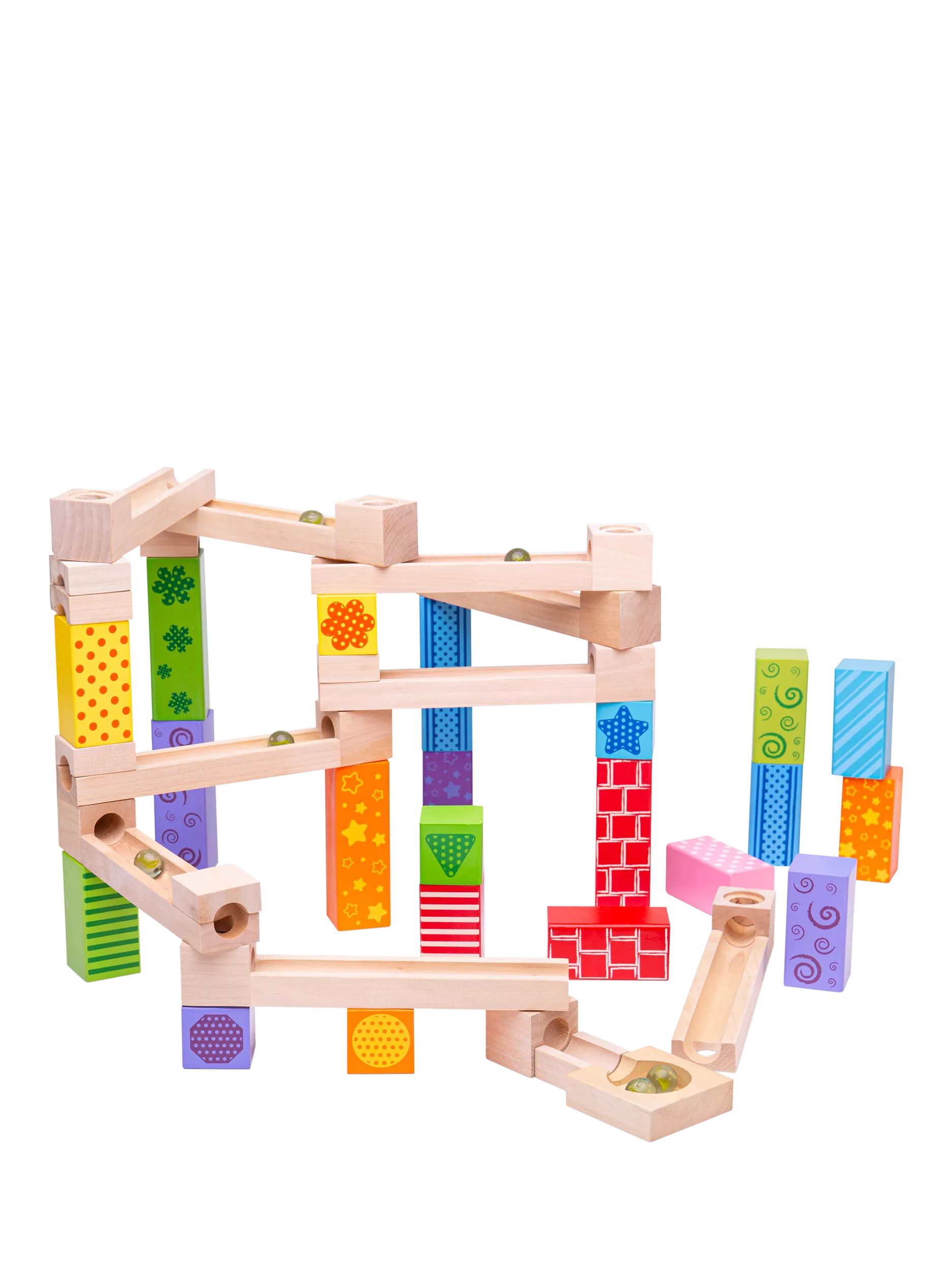 Bigjigs Toys wooden marble run 53 pieces (British brand)
