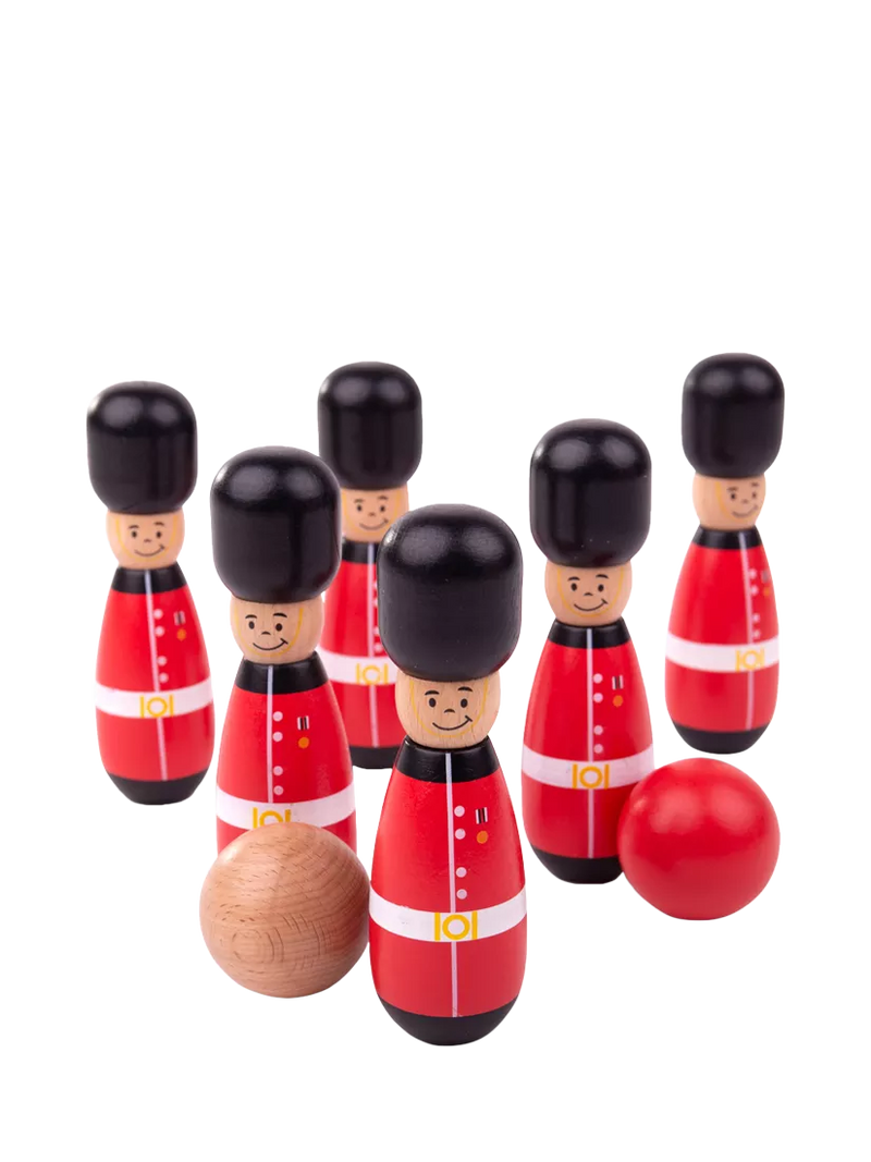 Bigjigs Toys wooden guardsman skittles game, imported from the UK