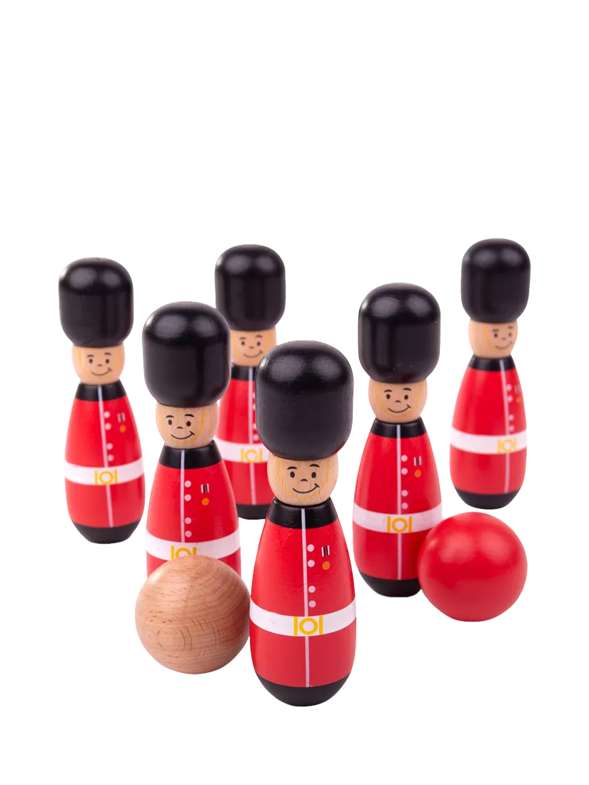 Bigjigs Toys wooden guardsman skittles game, imported from the UK