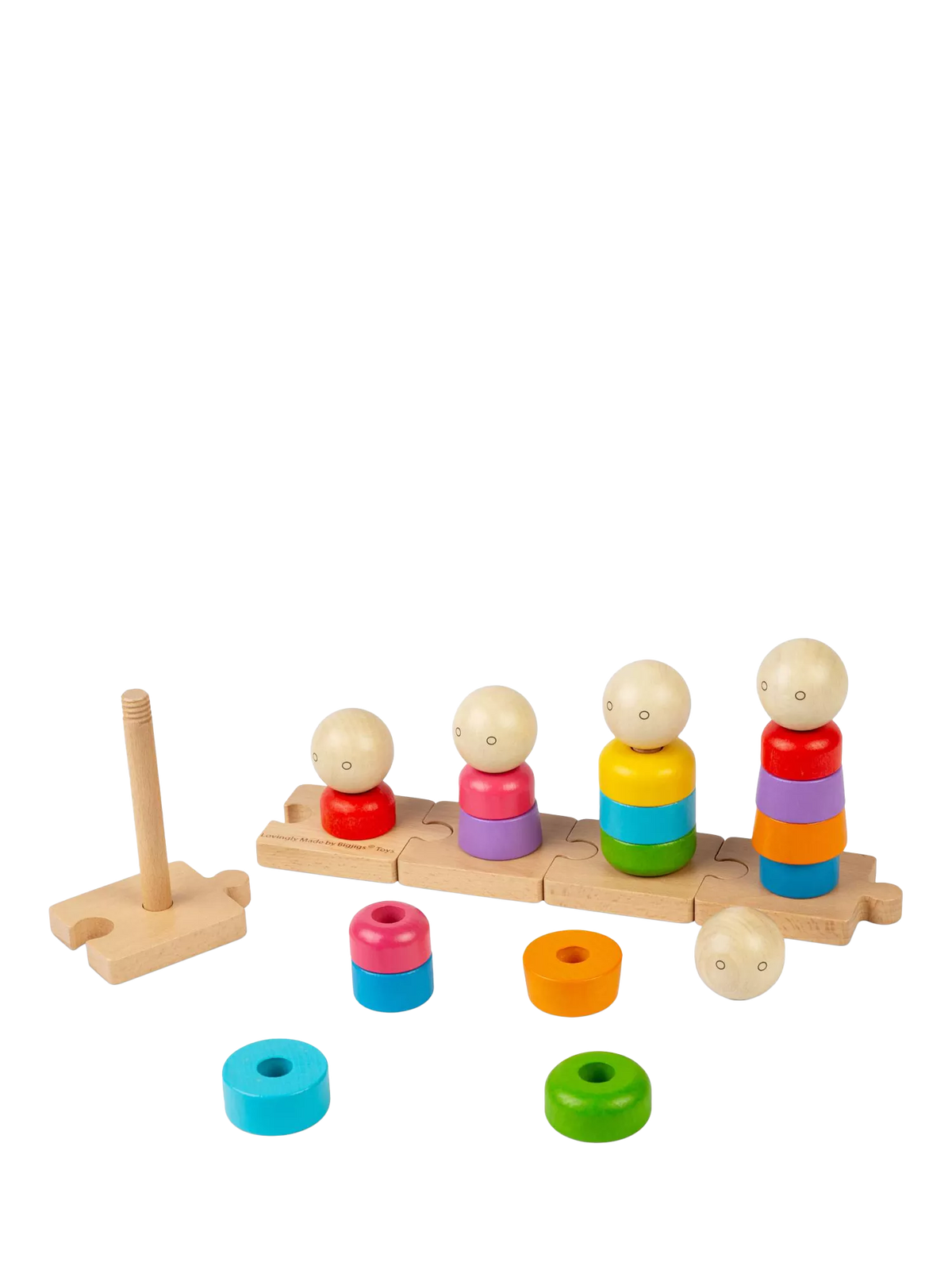 Bigjigs Toys Rainbow Family stacking toy 25 wooden pieces, imported from the UK