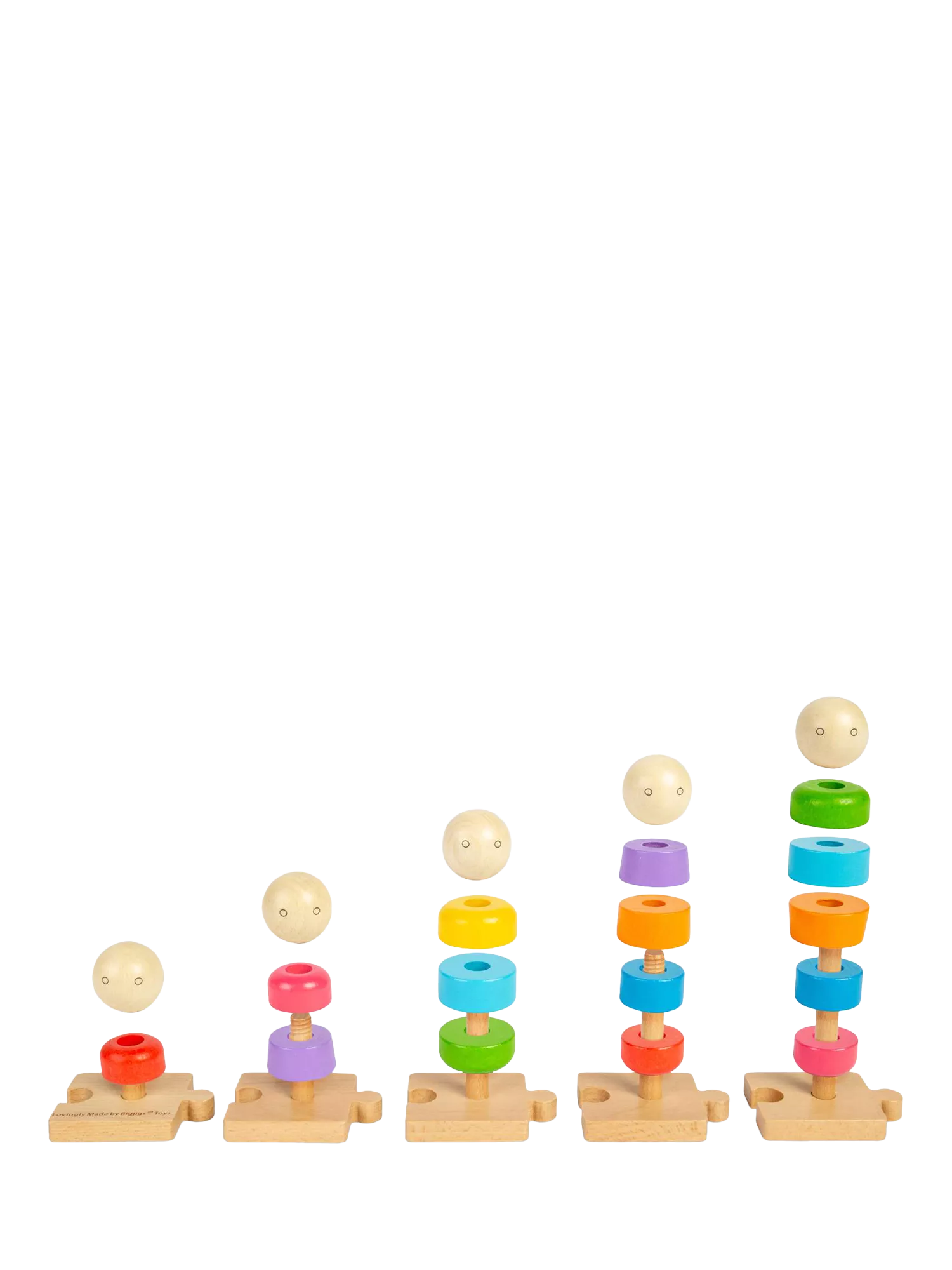 Bigjigs Toys Rainbow Family stacking toy 25 wooden pieces, imported from the UK