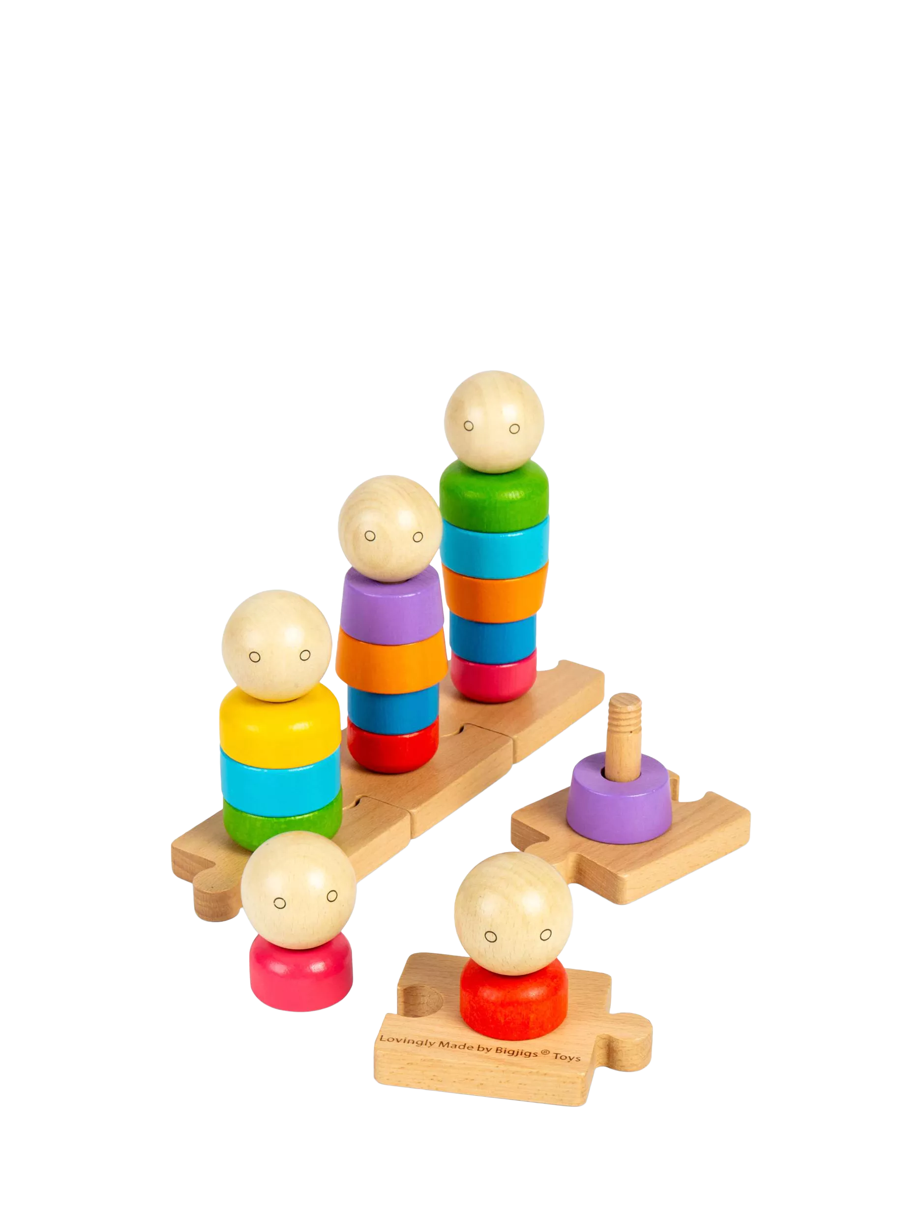 Bigjigs Toys Rainbow Family stacking toy 25 wooden pieces, imported from the UK