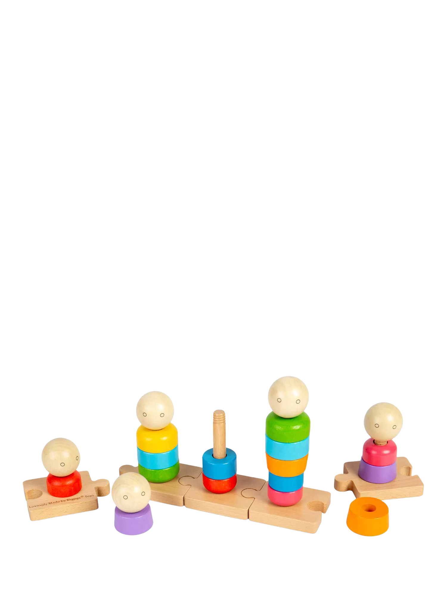 Bigjigs Toys Rainbow Family stacking toy 25 wooden pieces, imported from the UK