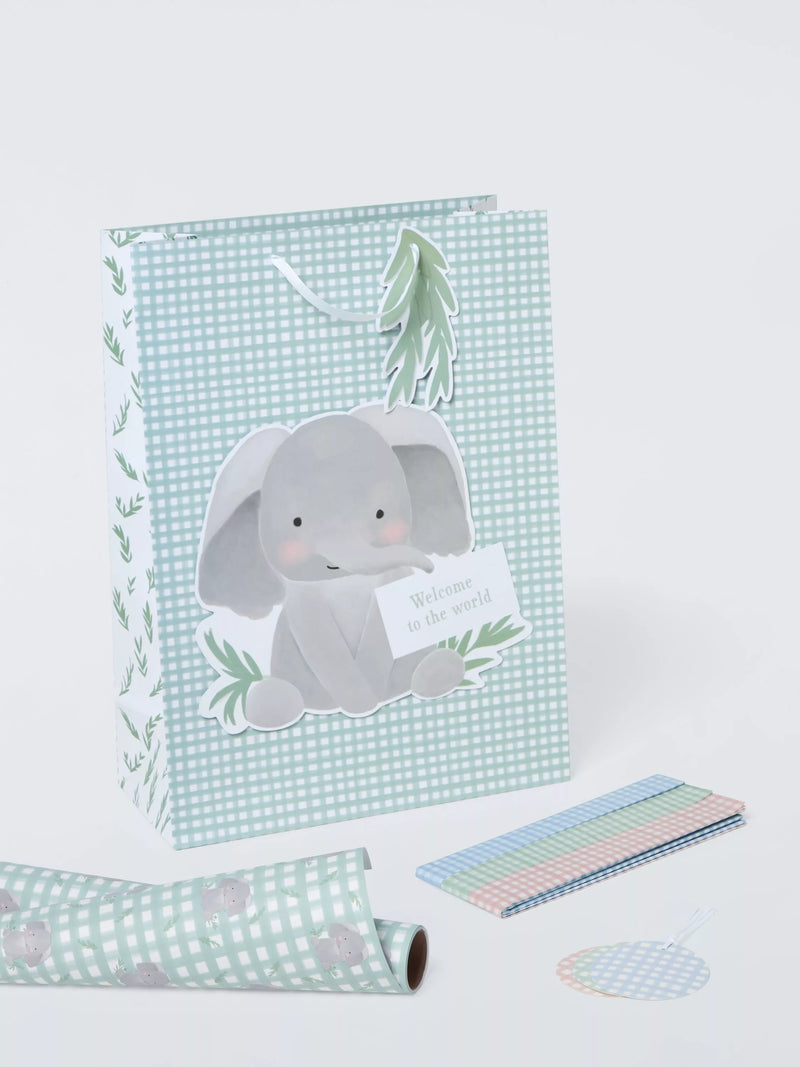 John Lewis gingham elephant wrapping paper 3m, imported from the UK