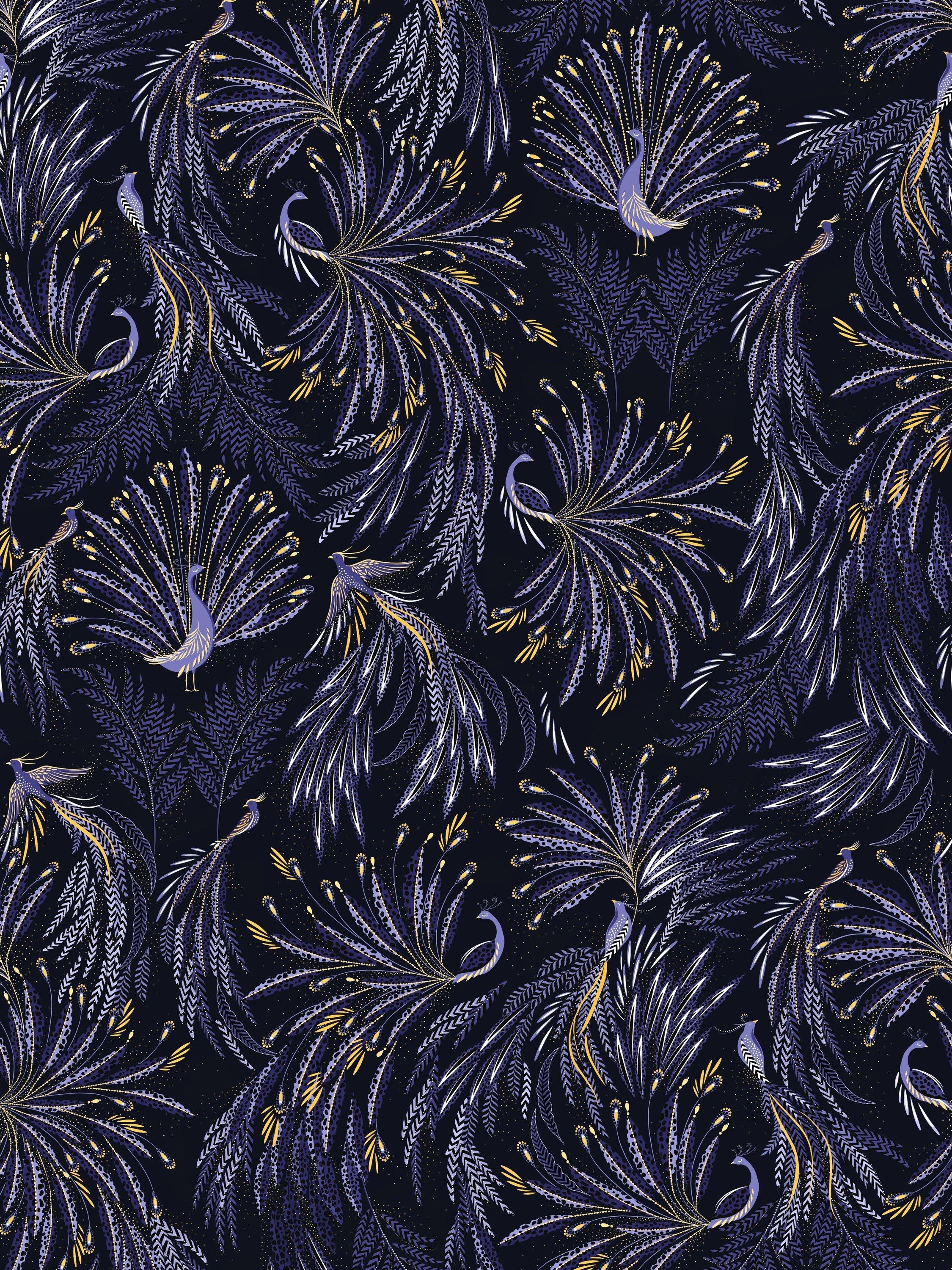 Sara Miller Peacock Parade purple wrapping paper 3m (British brand)
