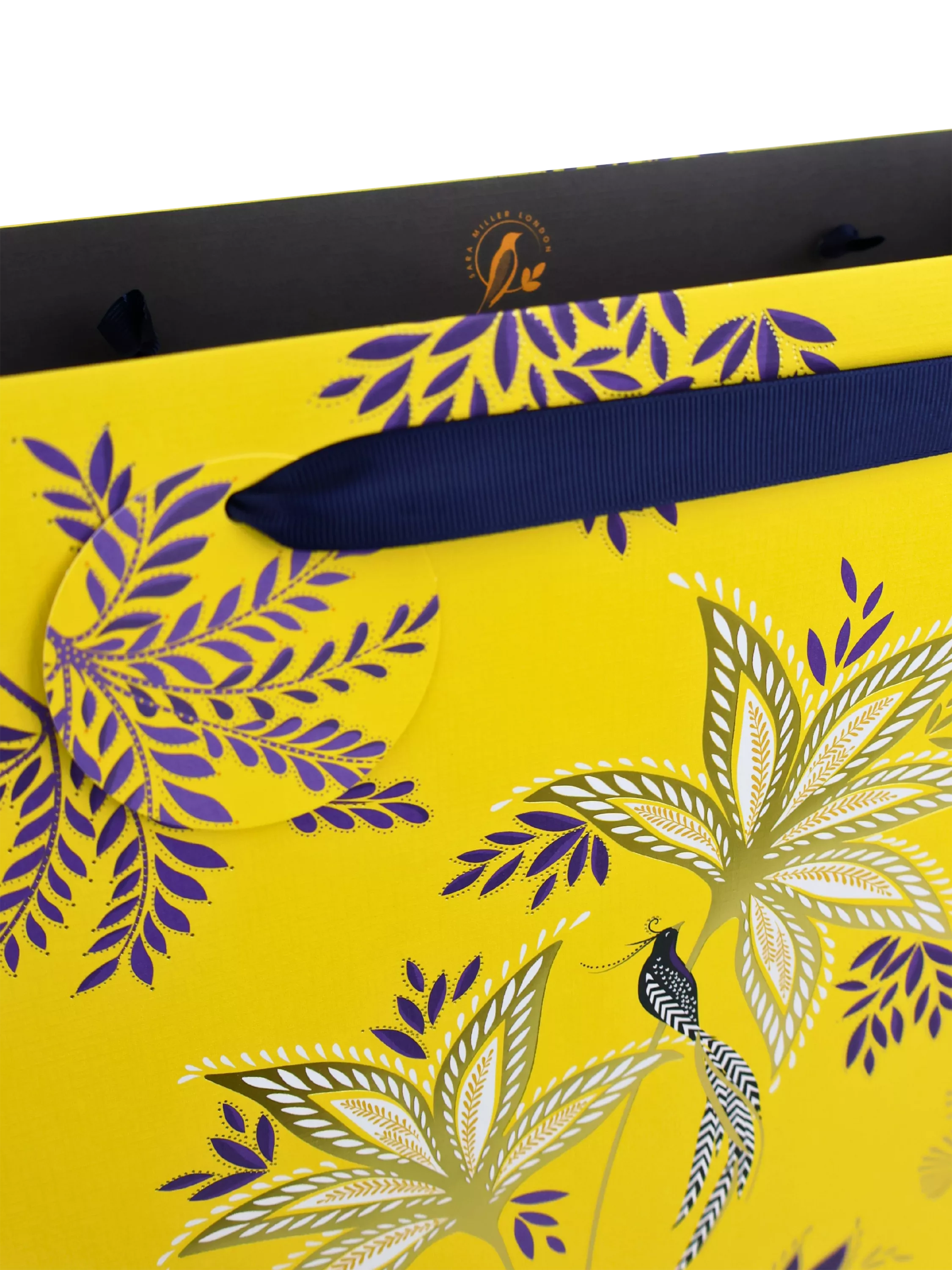 Sara Miller Botanic Blooms yellow gift bag with foil - imported from the UK
