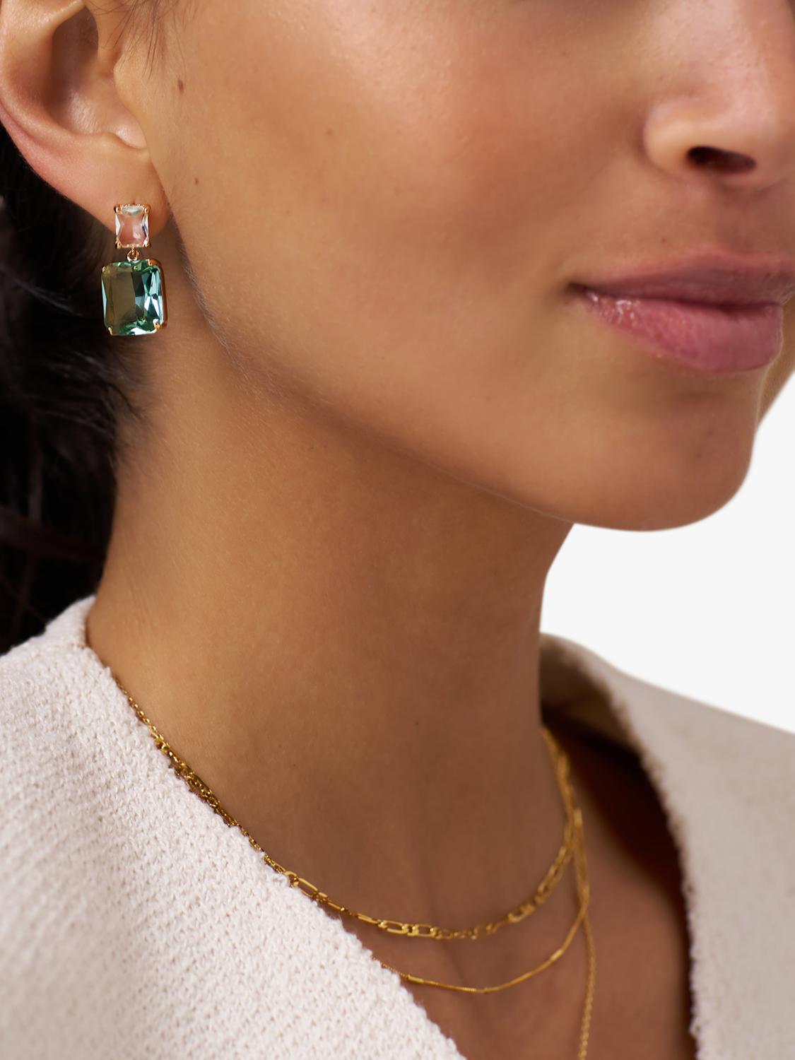 Orelia crystal double drop earrings in aquamarine, imported from the UK
