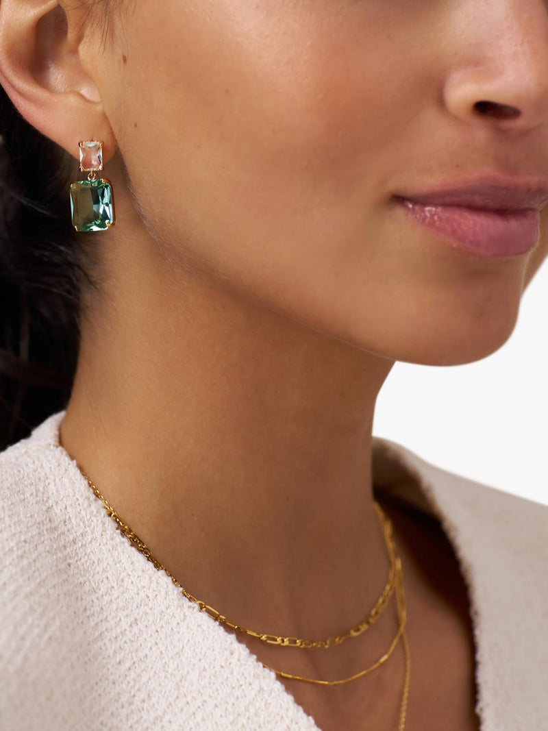 Orelia crystal double drop earrings in aquamarine, imported from the UK