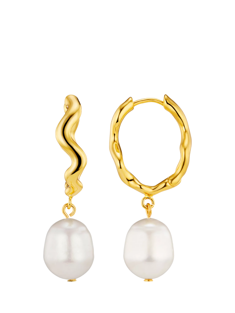 Orelia pearl drop hoop earrings 18ct gold plate, imported from the UK