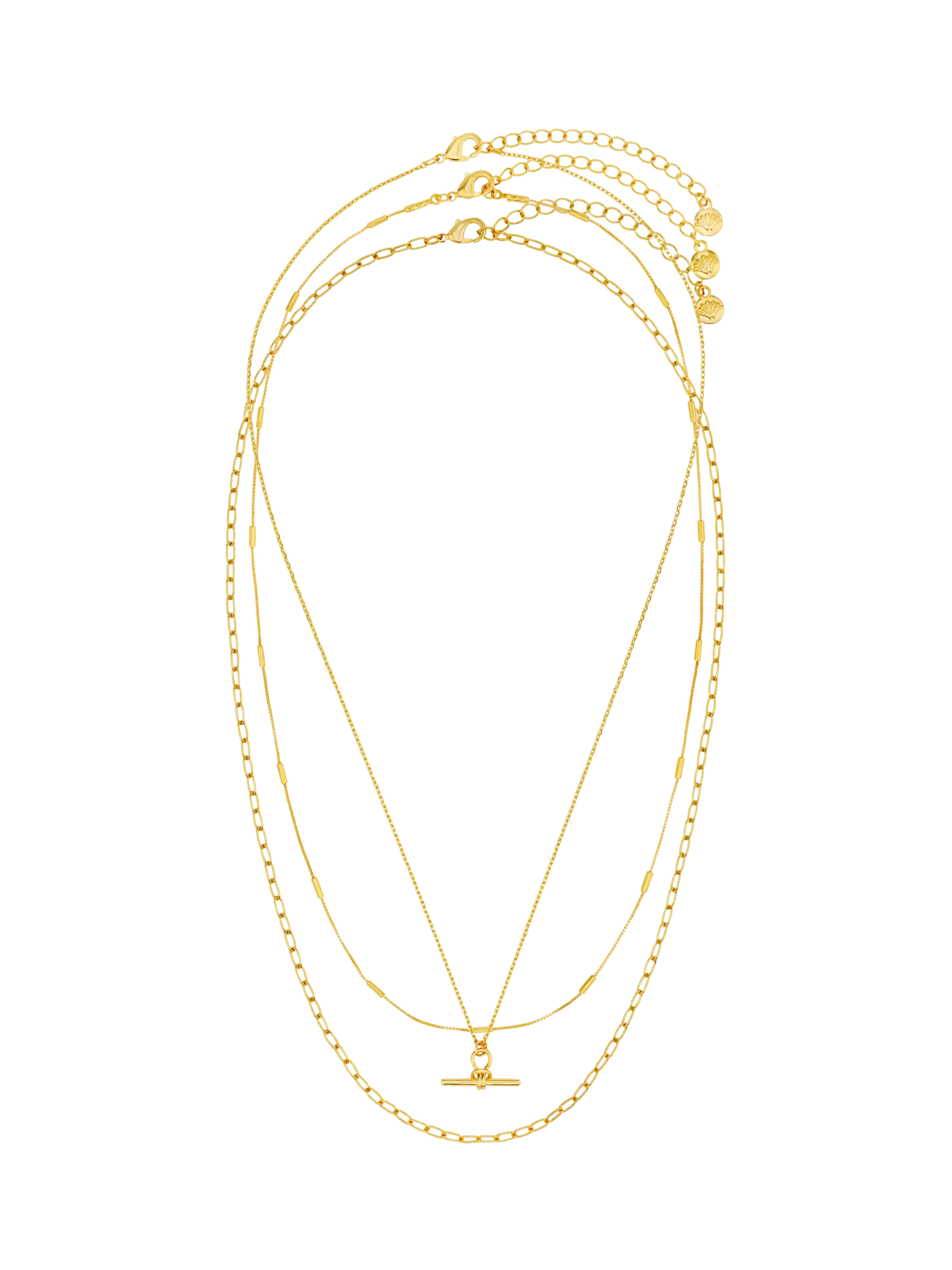 Orelia Dainty T-Bar 3-Row necklace in pale gold - British product