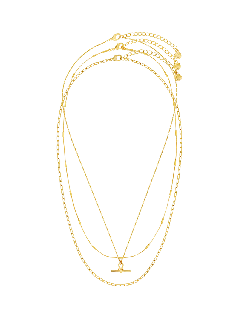 Orelia Dainty T-Bar 3-Row necklace in pale gold - British product