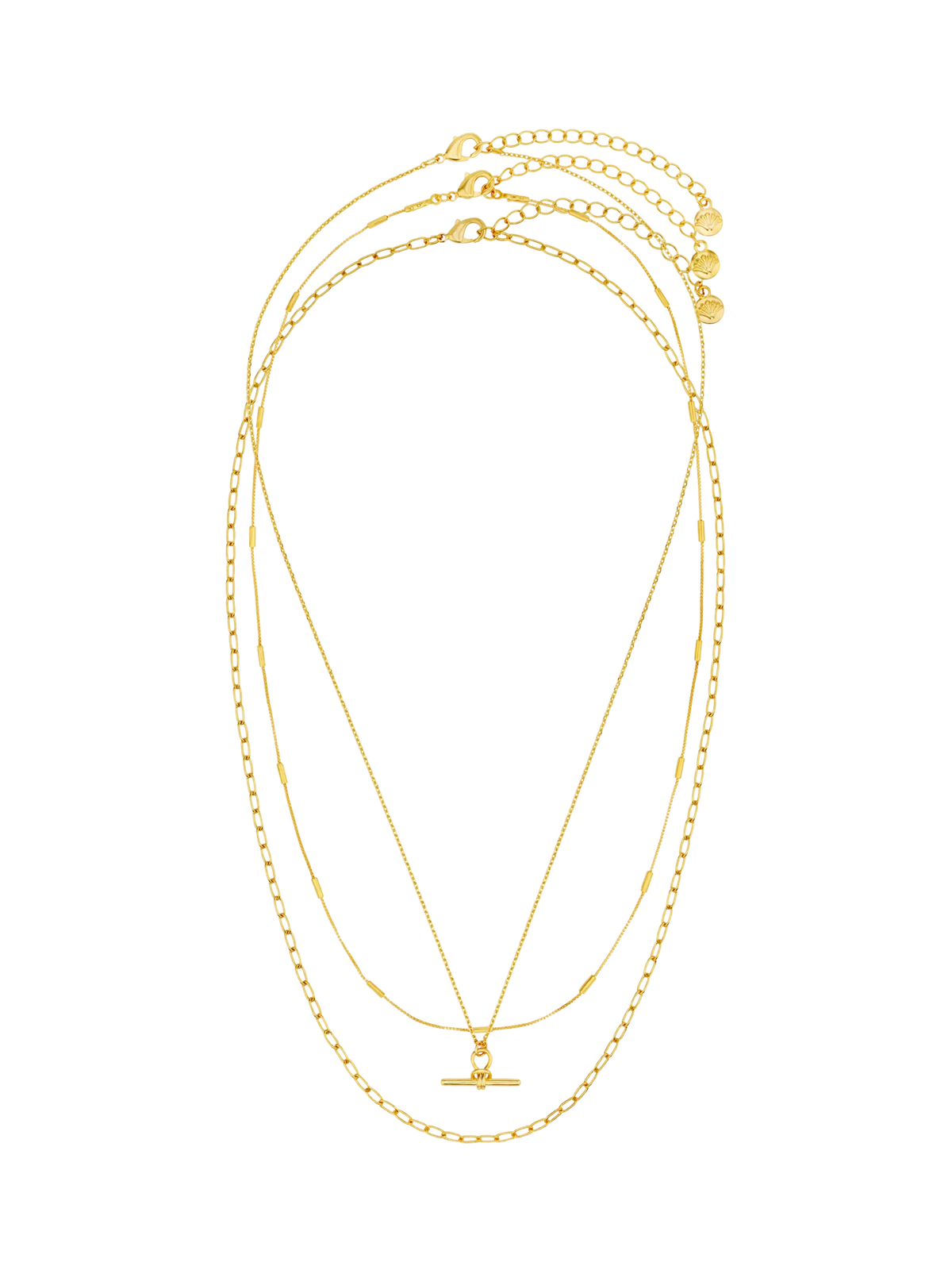 Orelia Dainty T-Bar 3-Row necklace in pale gold - British product