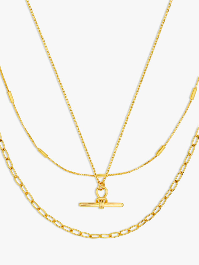 Orelia Dainty T-Bar 3-Row necklace in pale gold - British product