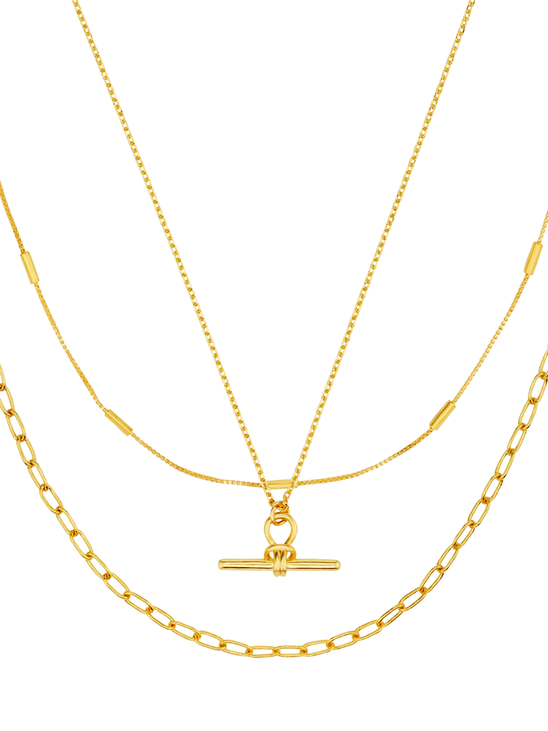 Orelia Dainty T-Bar 3-Row necklace in pale gold - British product